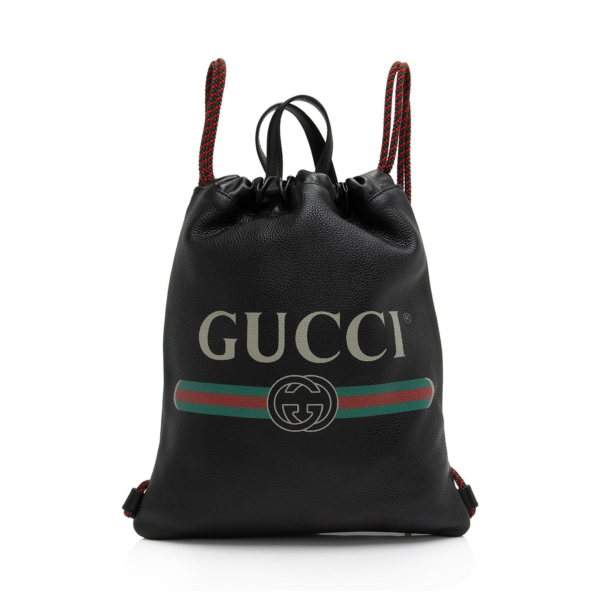 Gucci Drawstring Backpack SHF-Gg5KaW Leather Nylon Black Logo Jewelry
