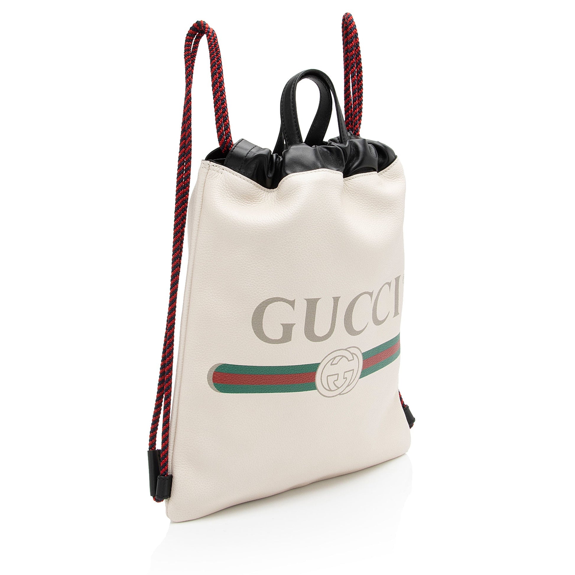 Gucci Drawstring Backpack SHF-8PDv2U Leather Nylon White Logo Jewelry