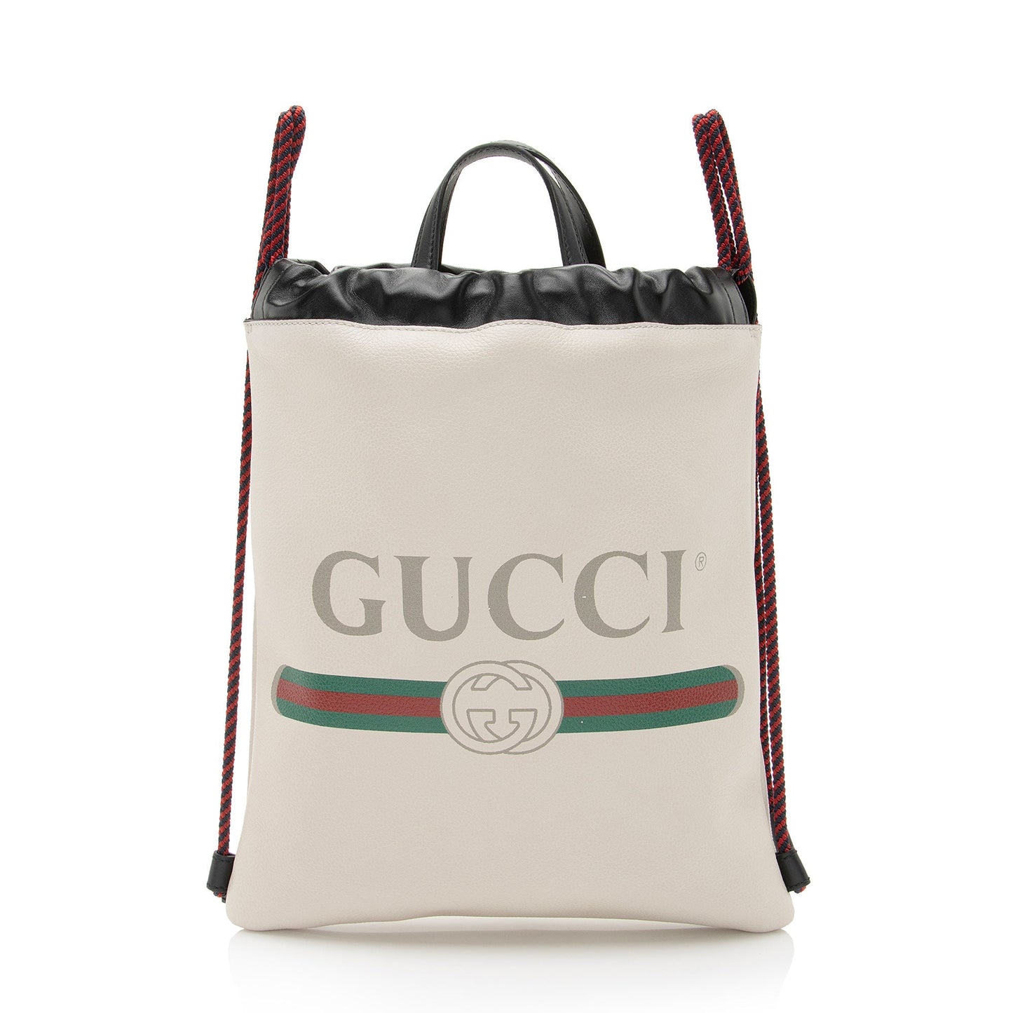 Gucci Drawstring Backpack SHF-l0fZZC Leather Nylon White Logo Jewelry