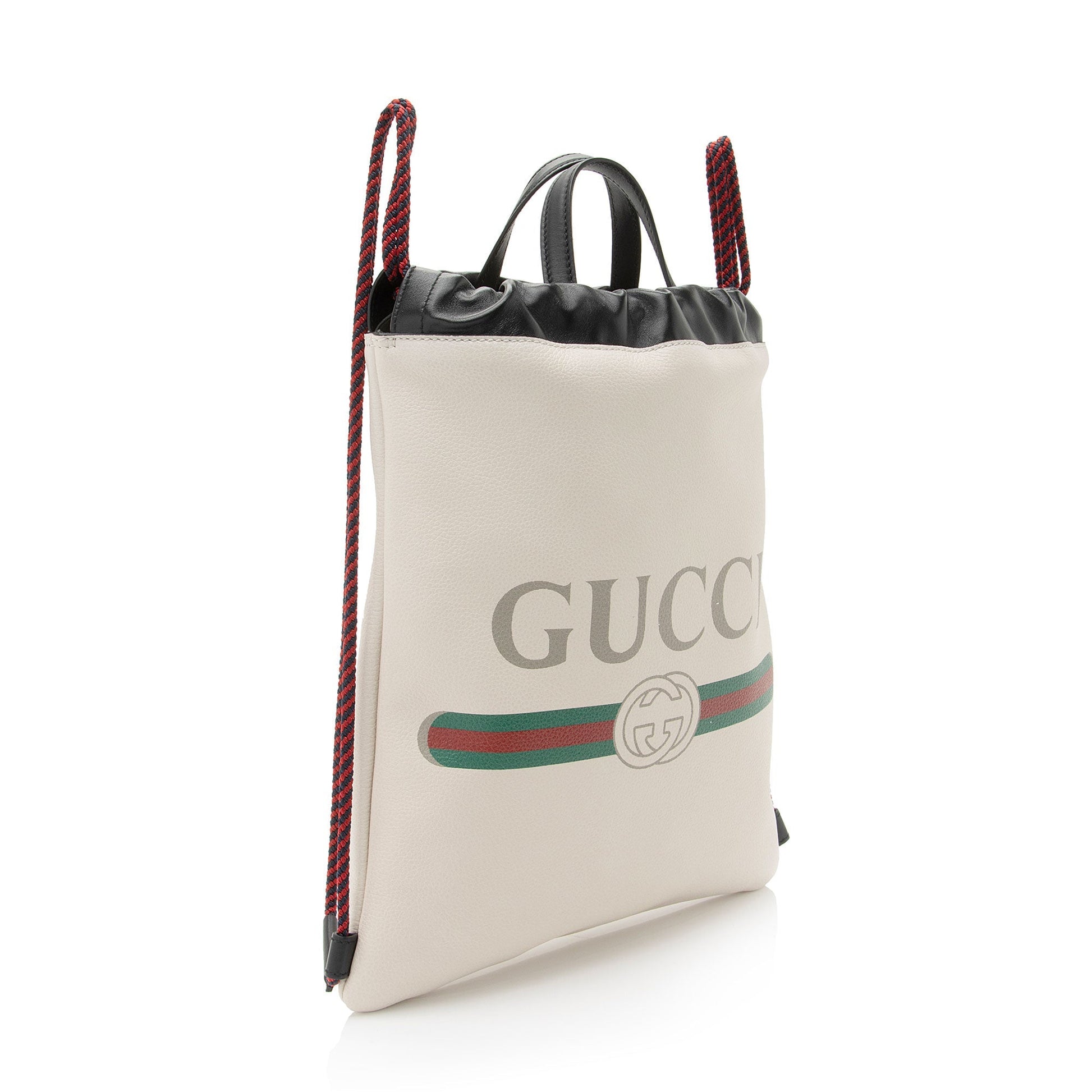 Gucci Drawstring Backpack SHF-l0fZZC Leather Nylon White Logo Jewelry