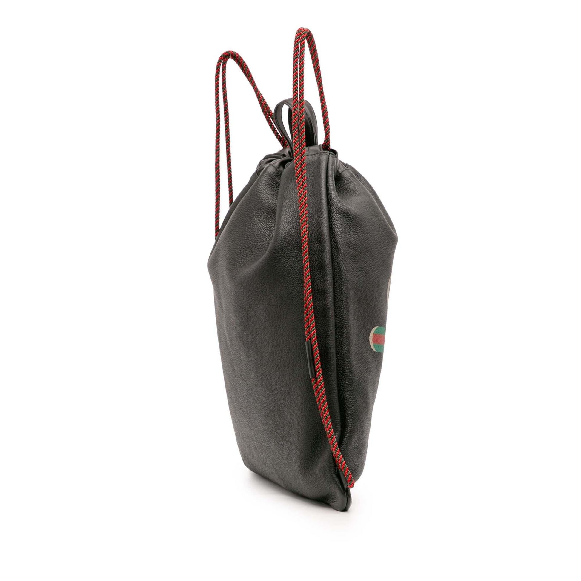 Gucci Drawstring Backpack Leather Logo Jewelry