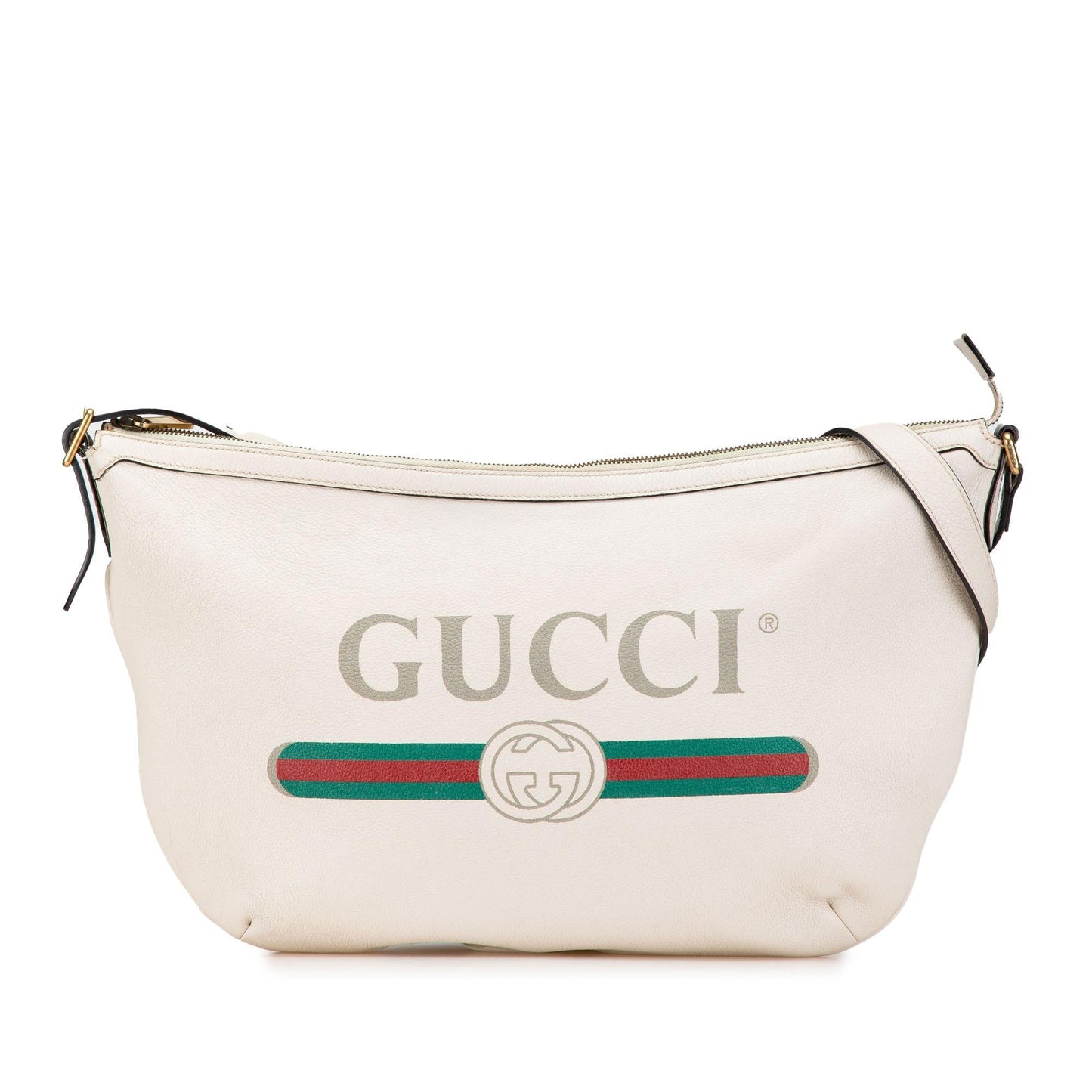 Gucci Half Moon Leather Calf White Logo Crossbody Bag Moon Crossbody