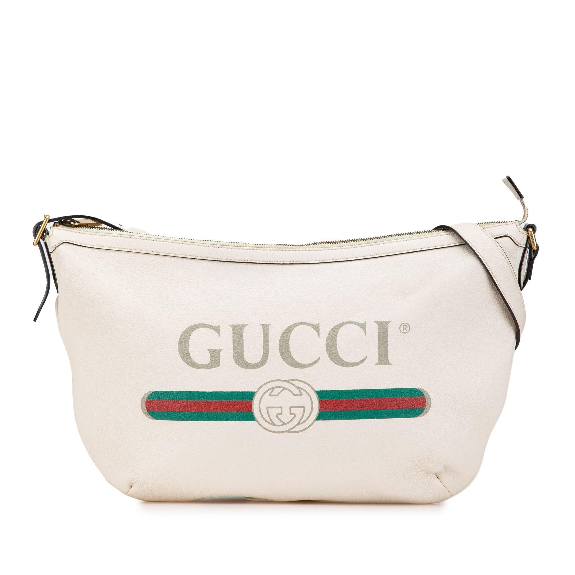 Gucci Half Moon Leather Calf White Logo Crossbody Bag Moon Crossbody