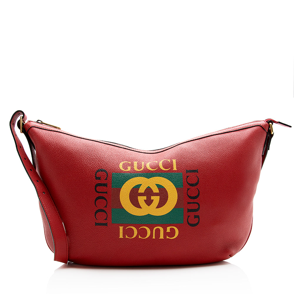 Gucci Half Moon Messenger SHF Leather Red Logo Shoulder Bag