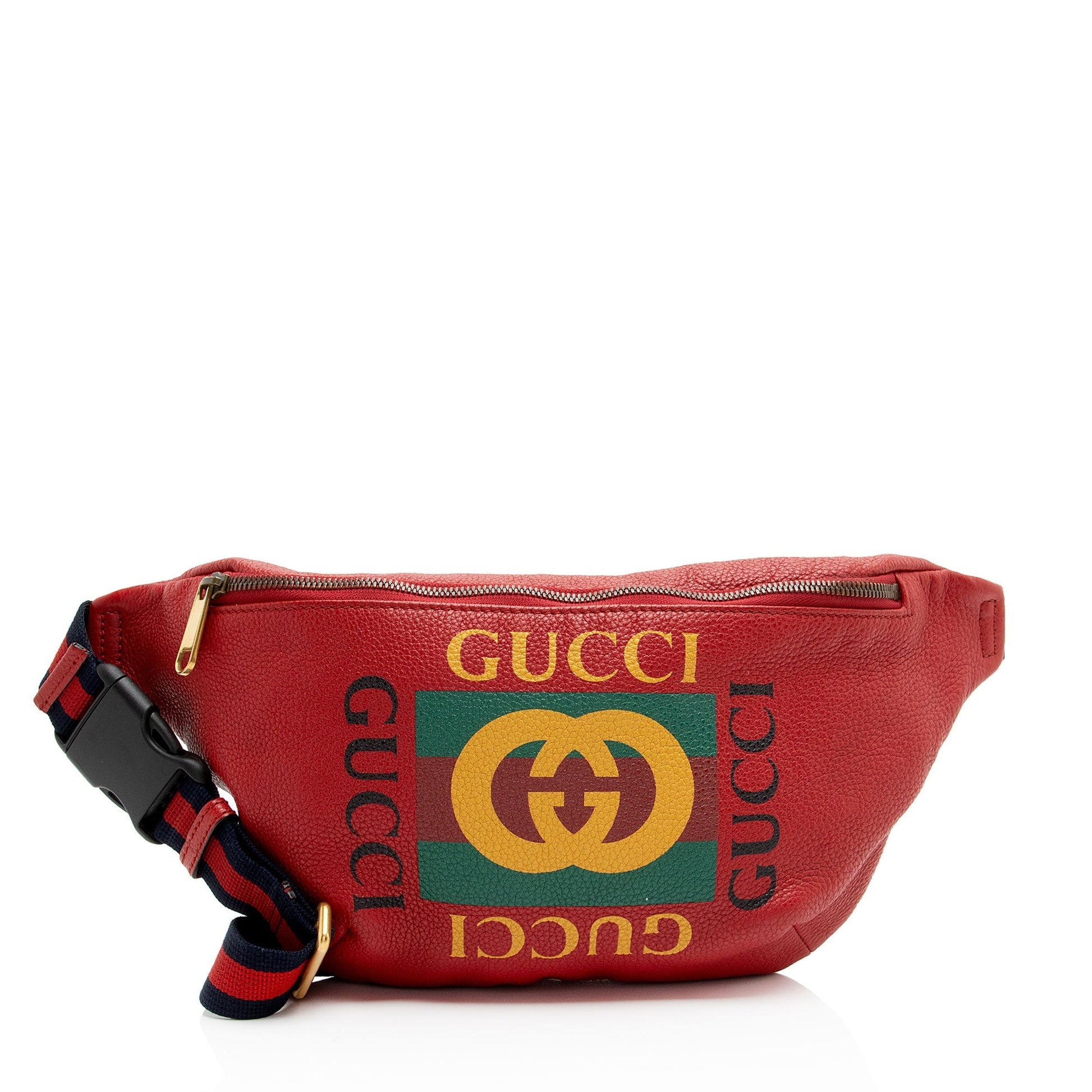 Gucci Logo Belt Leather Nylon Blue Red Accessory