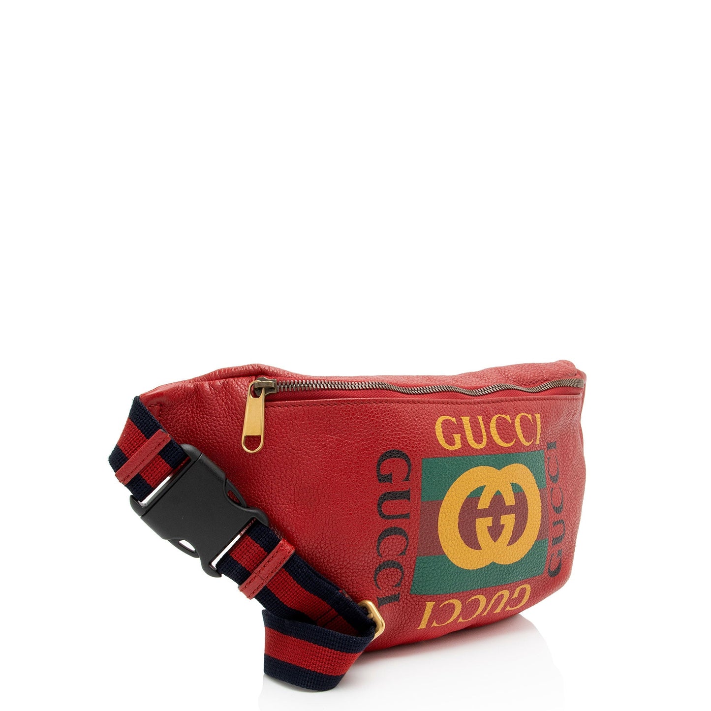 Gucci Logo Belt Leather Nylon Blue Red Accessory