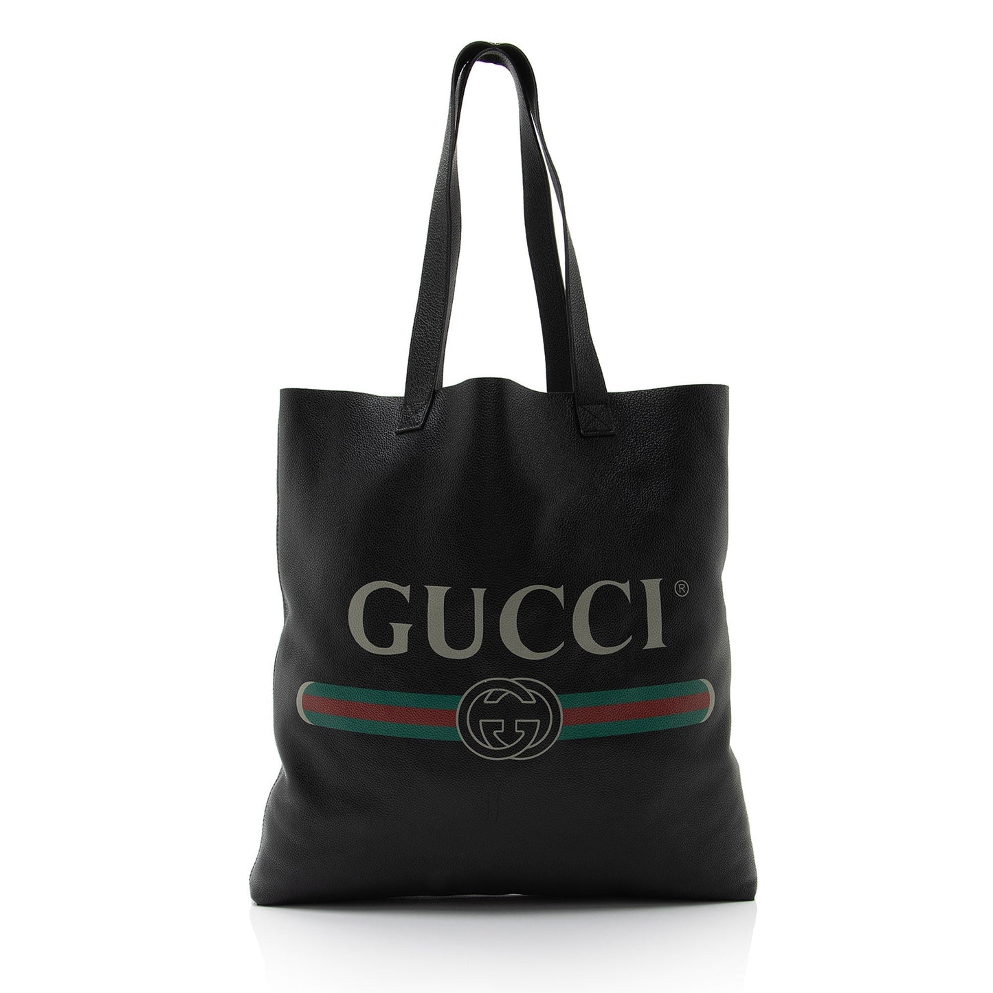Gucci Vertical Shopping SHF-uN5 4 Leather Black Large Logo Tote Bag