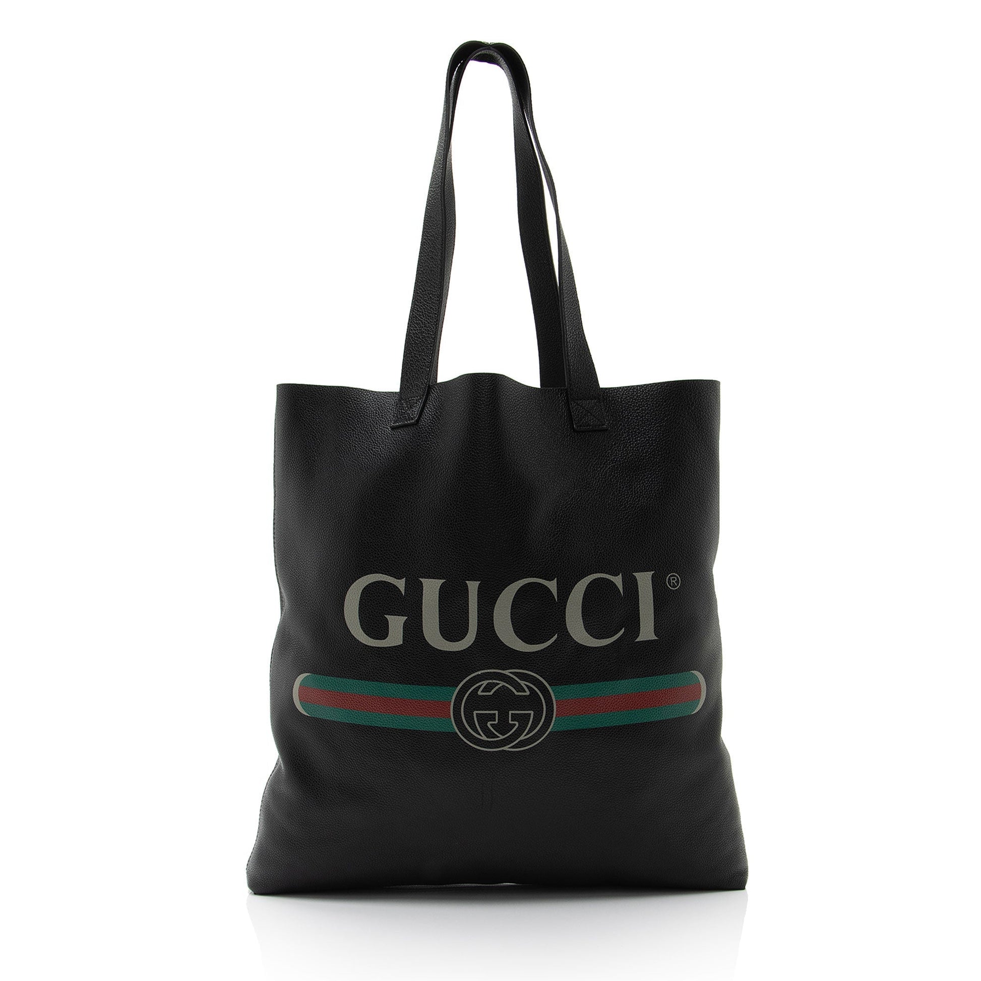 Gucci Vertical Shopping SHF-uN5 4 Leather Black Large Logo Tote Bag