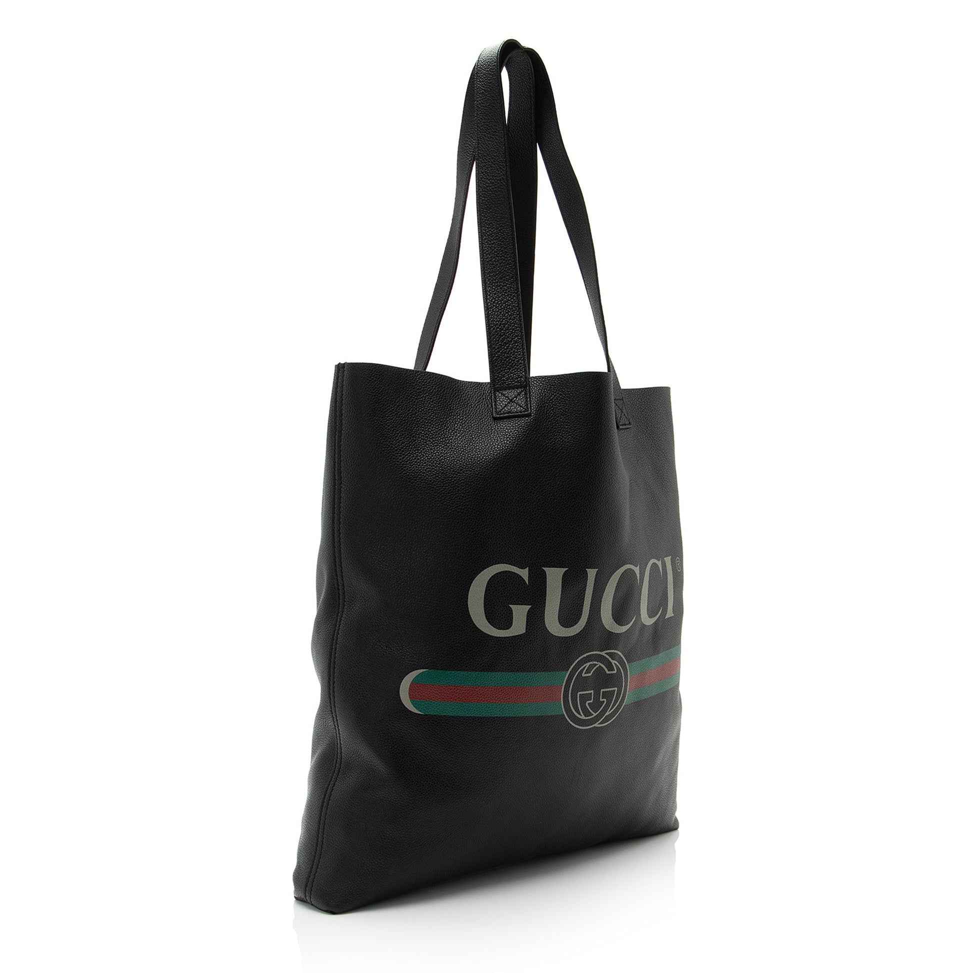 Gucci Vertical Shopping SHF-uN5 4 Leather Black Large Logo Tote Bag