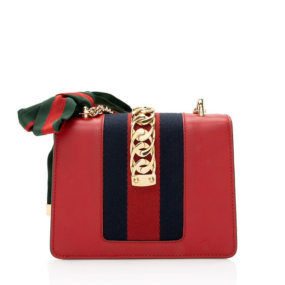 Gucci Sylvie Chain SHF Leather Nylon Red Mini Crossbody Bag