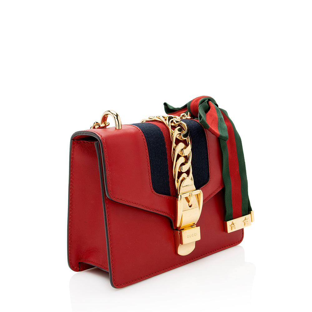 Gucci Sylvie Chain SHF Leather Nylon Red Mini Crossbody Bag