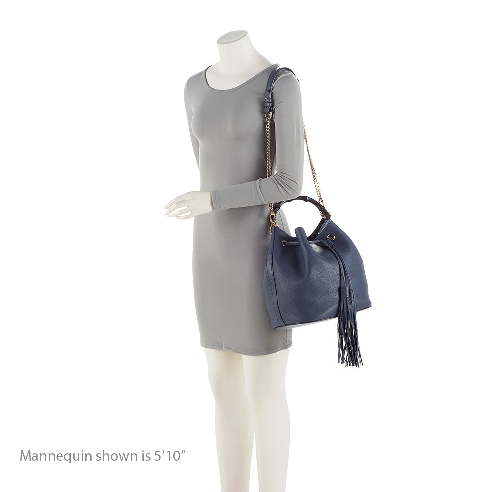 Gucci Miss Bamboo SHF Leather Blue Bucket Shoulder Bag