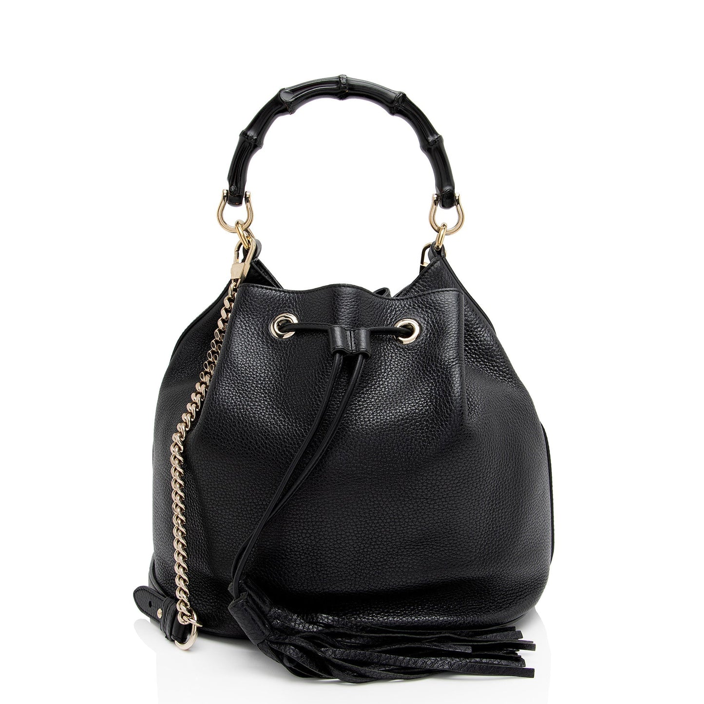 Gucci Miss Bamboo Leather Black Bucket Shoulder Bag