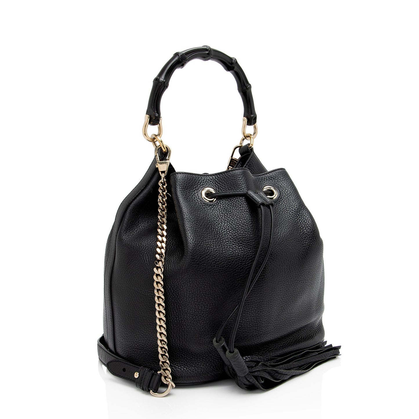 Gucci Miss Bamboo Leather Black Bucket Shoulder Bag