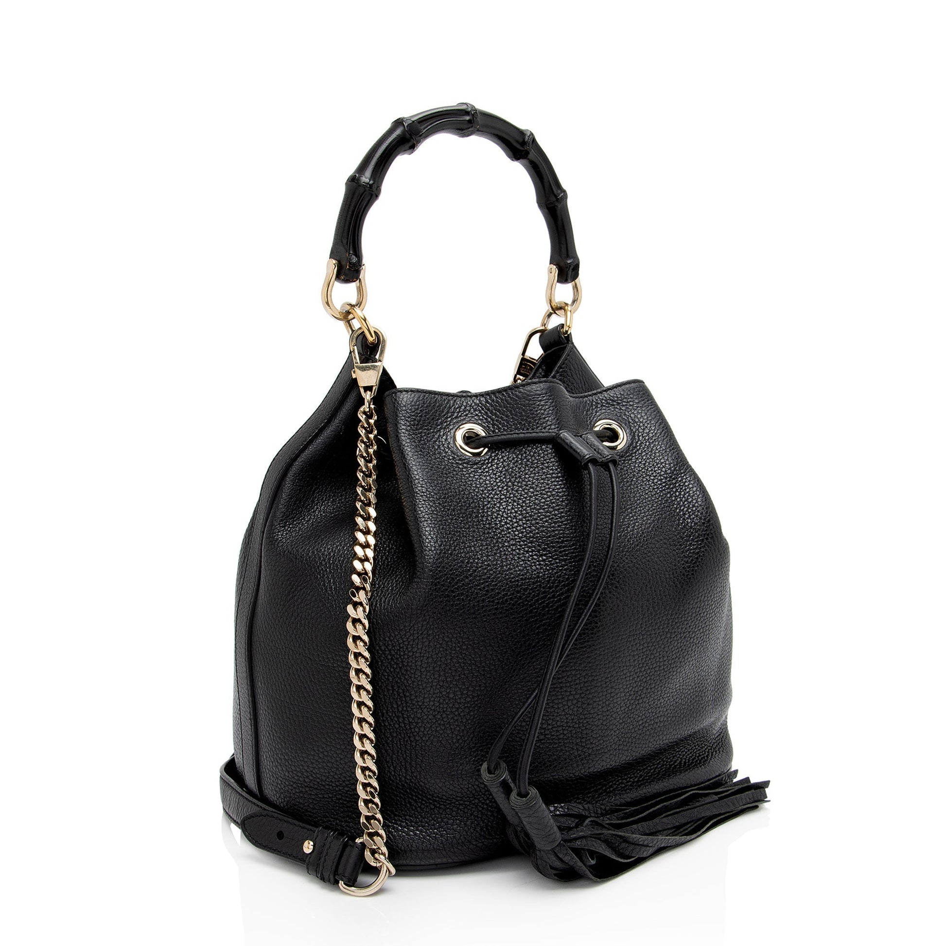 Gucci Miss Bamboo Leather Black Bucket Shoulder Bag