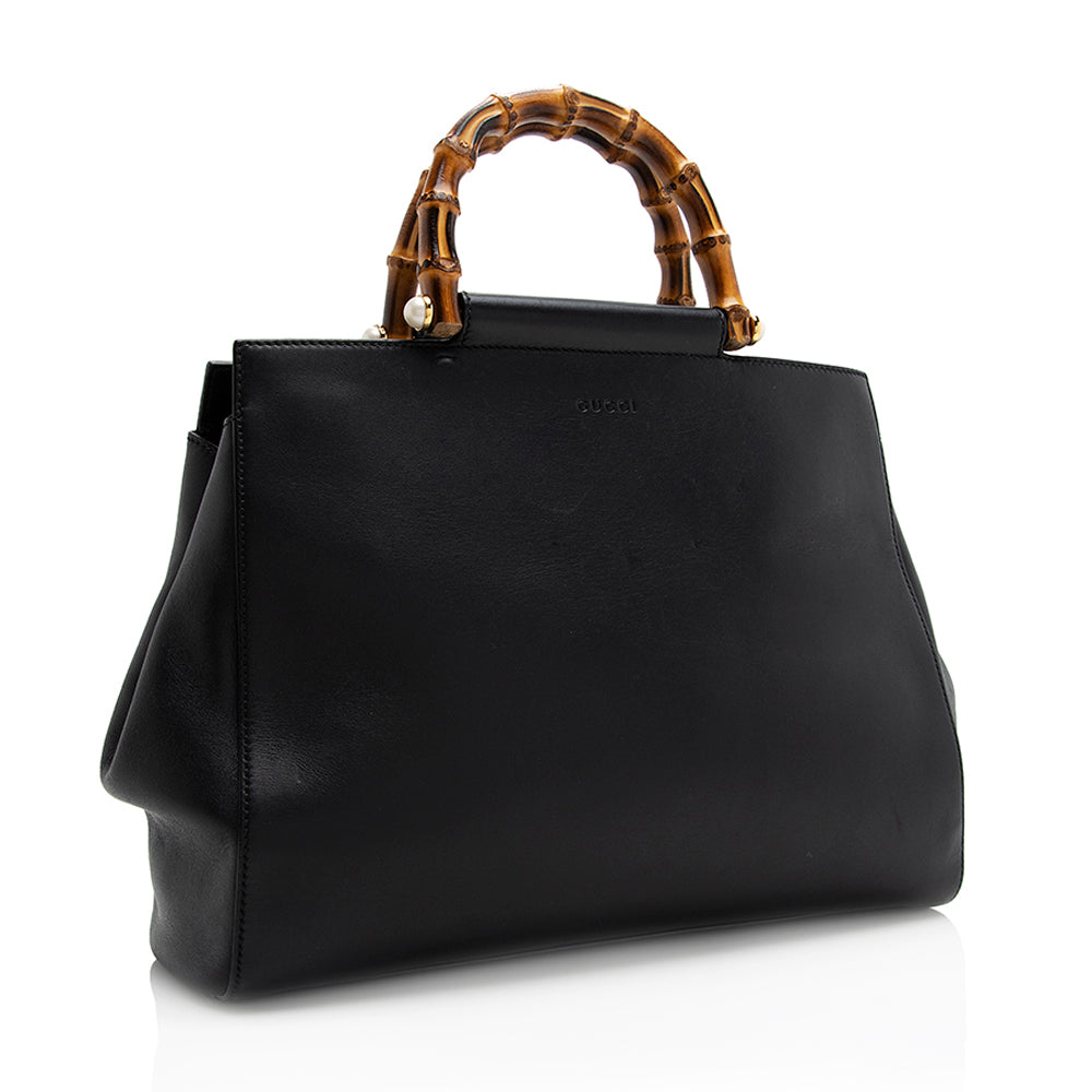 Gucci Nymphaea SHF Leather Black Medium Top Handle Satchel Bag