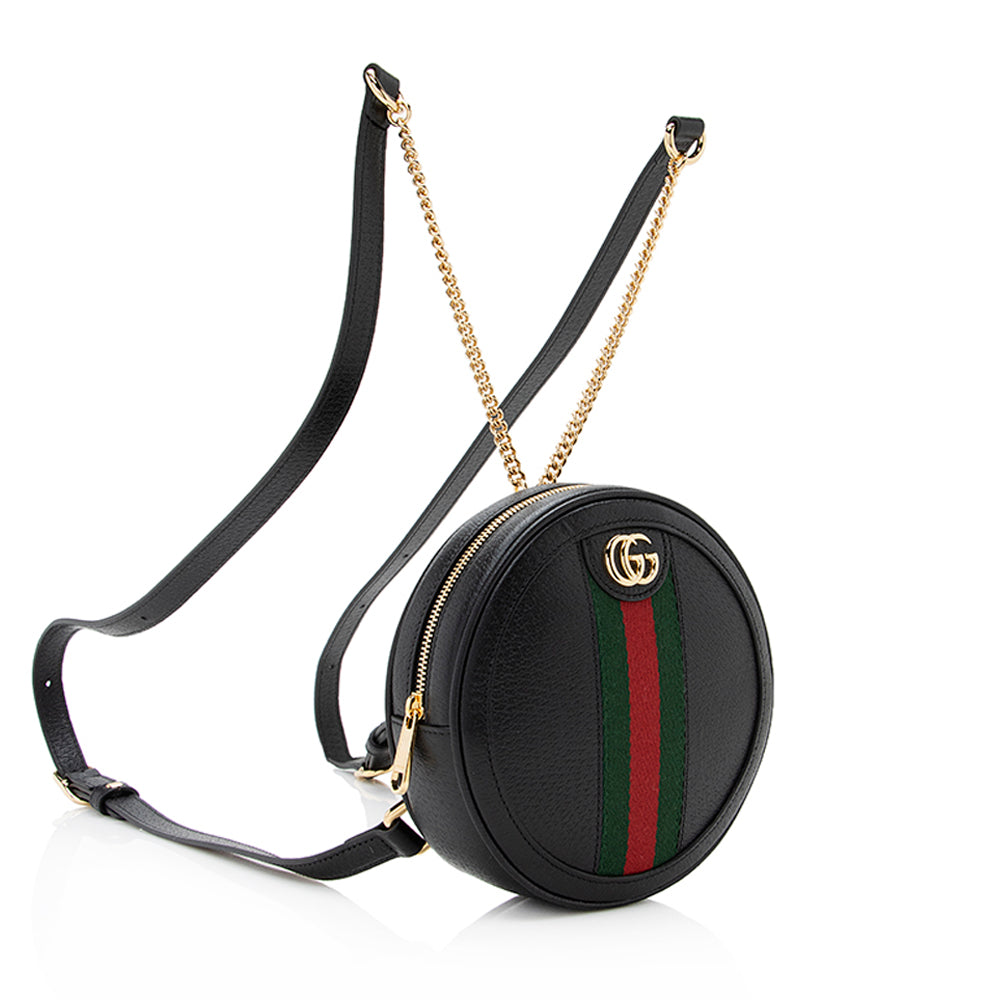 Gucci Ophidia Round Backpack SHF Leather Nylon Black Mini Shoulder Bag