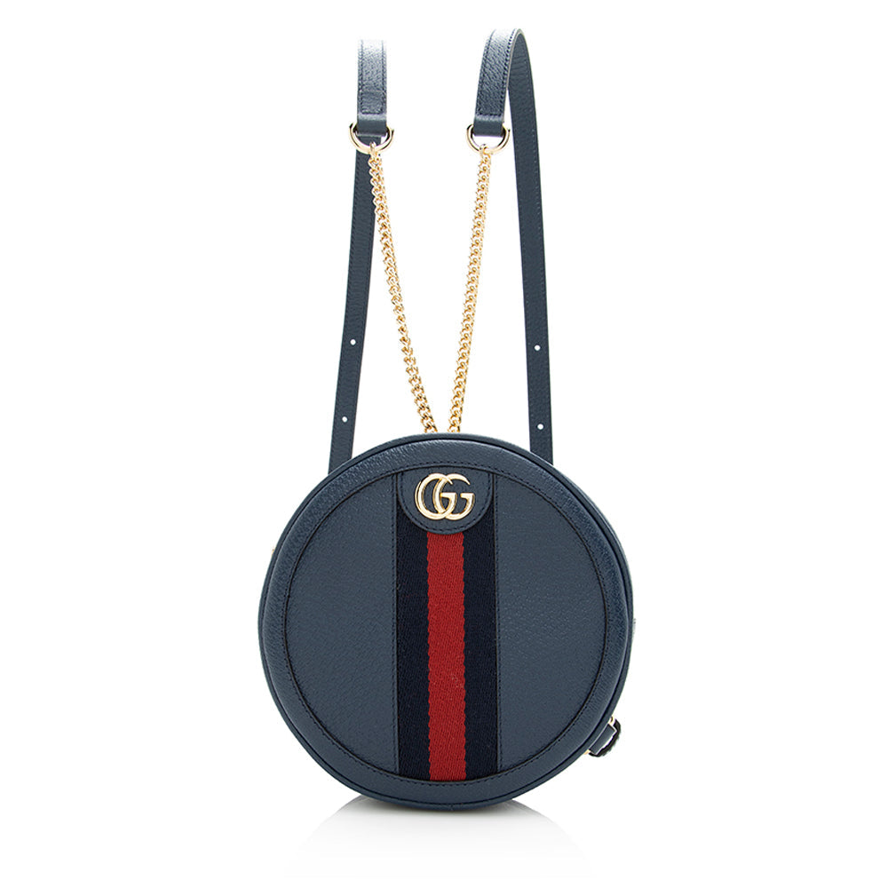 Gucci Ophidia Round Backpack SHF Leather Nylon Blue Mini Shoulder Bag