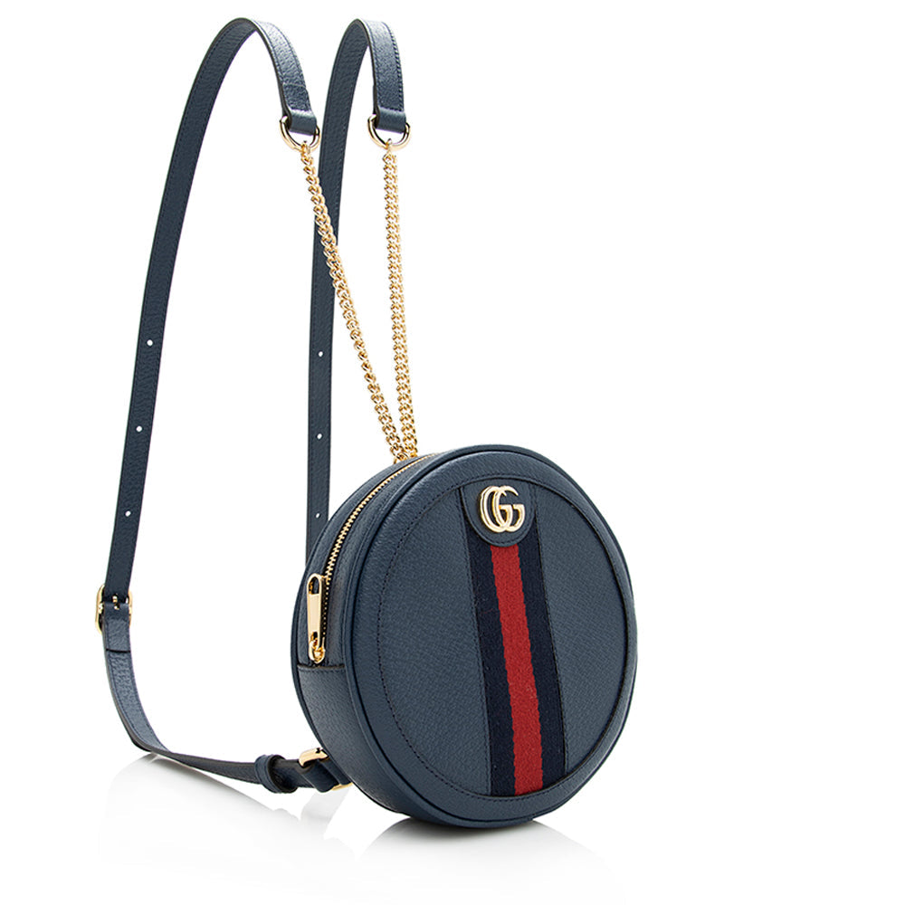Gucci Ophidia Round Backpack SHF Leather Nylon Blue Mini Shoulder Bag