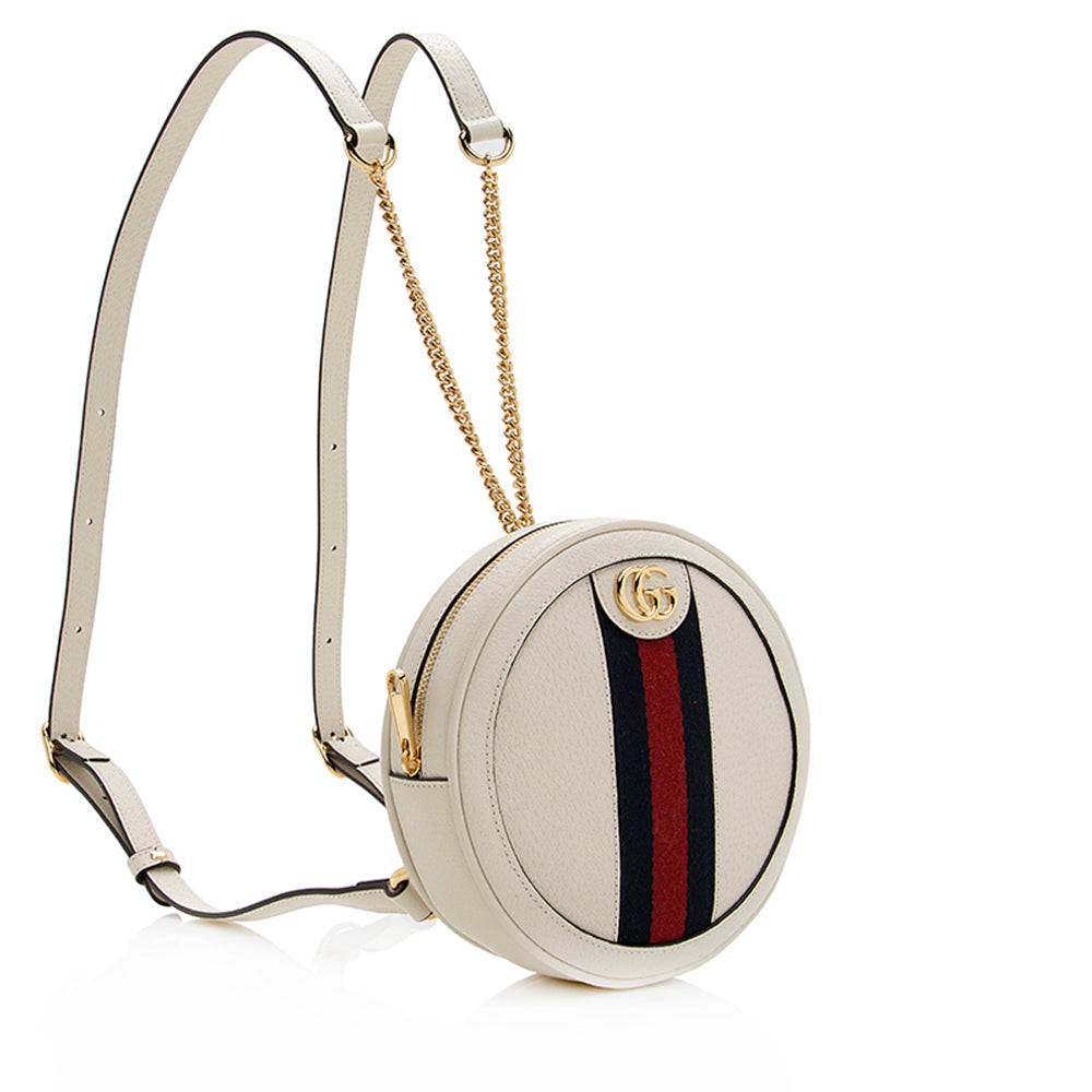 Gucci Ophidia Round Backpack SHF Leather Nylon White Mini Shoulder Bag