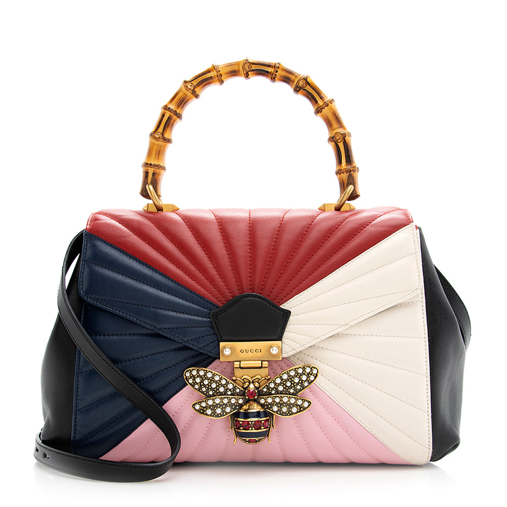 Gucci Queen Margaret Bamboo SHF Leather White Blue Top Handle Satchel Bag