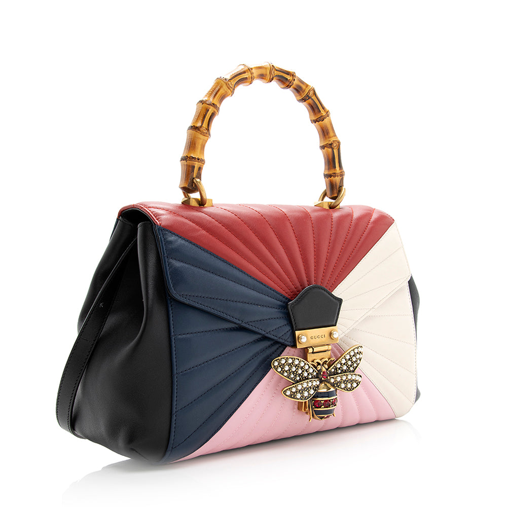 Gucci Queen Margaret Bamboo SHF Leather White Blue Top Handle Satchel Bag