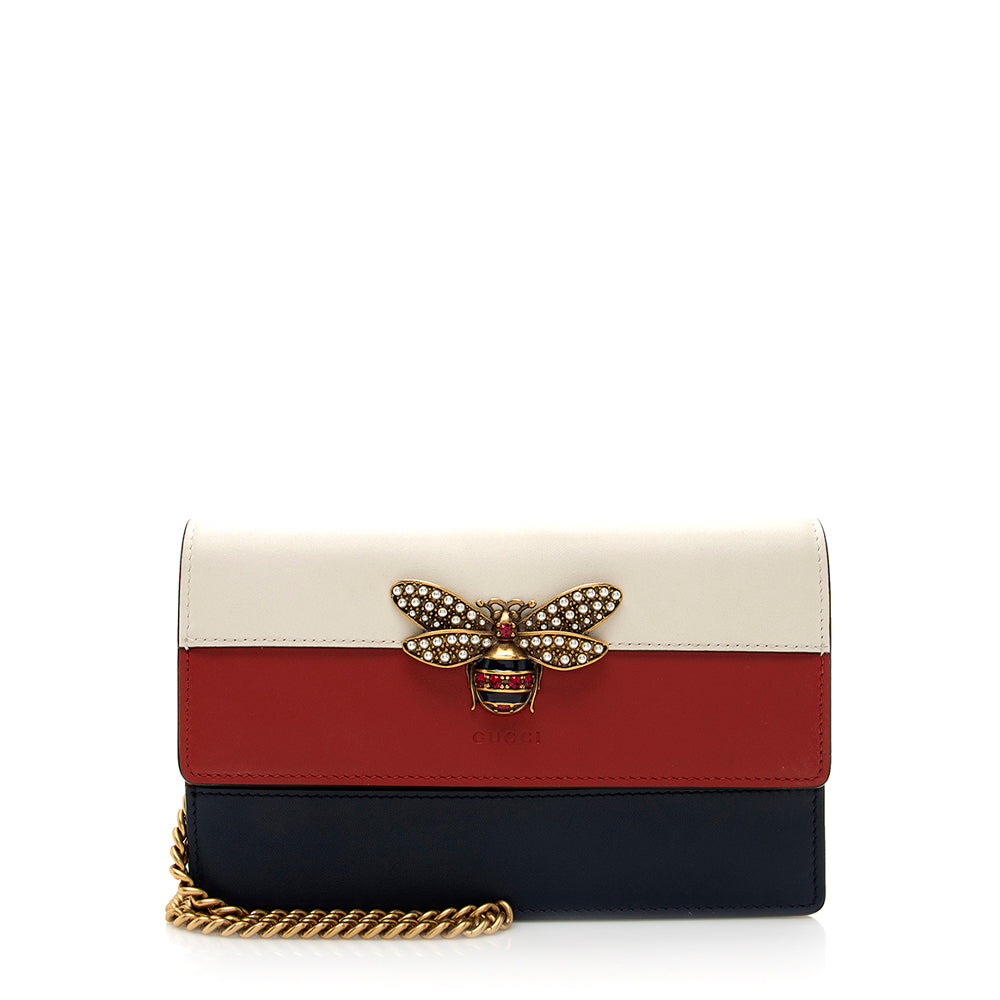 Gucci Queen Margaret Wallet on Chain Leather White Blue Red Crossbody Bag