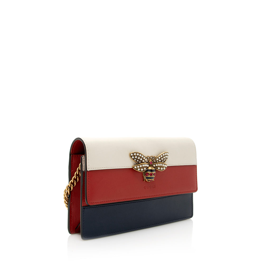 Gucci Queen Margaret Wallet on Chain Leather White Blue Red Crossbody Bag