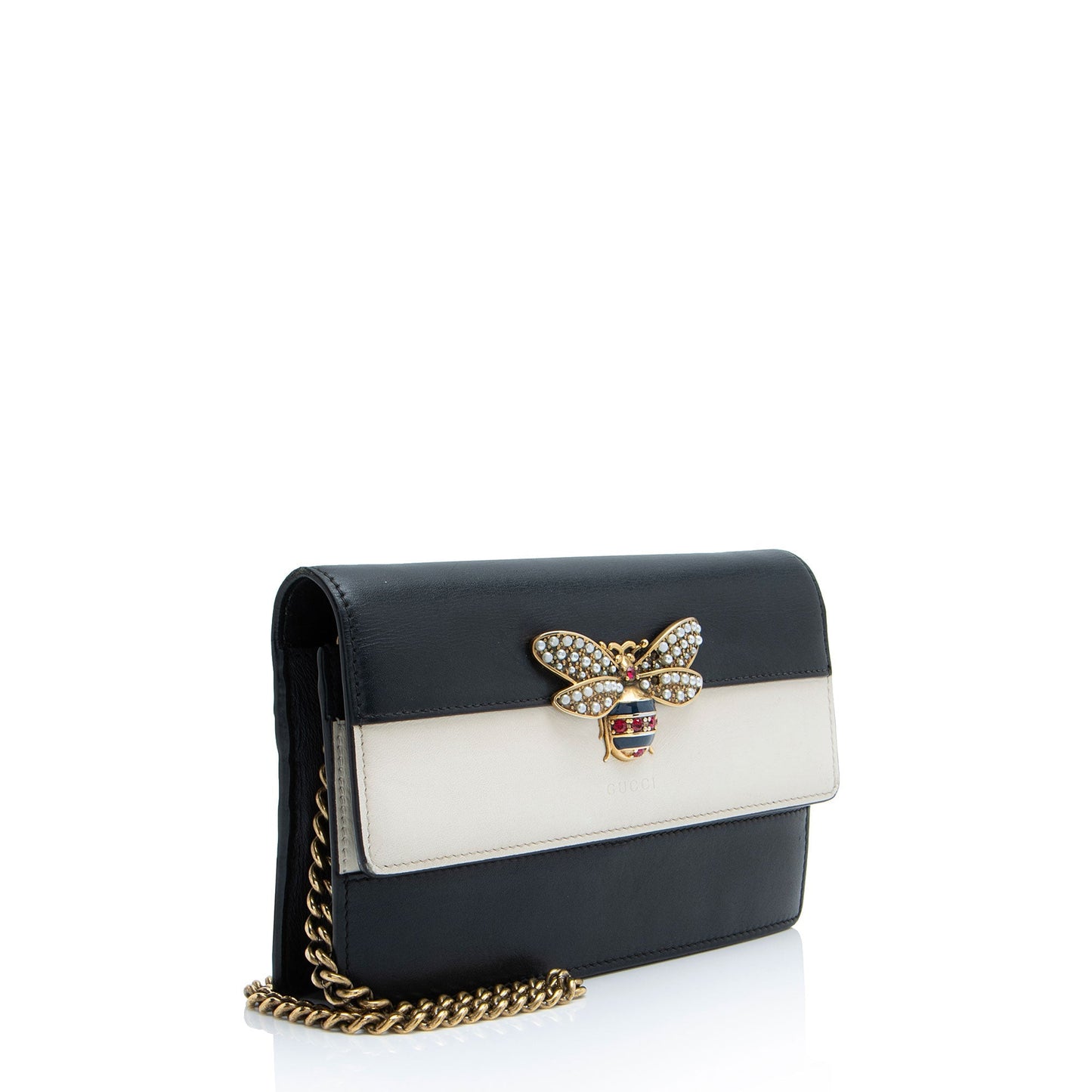 Gucci Queen Margaret Wallet on Leather Black White Chain Crossbody Bag