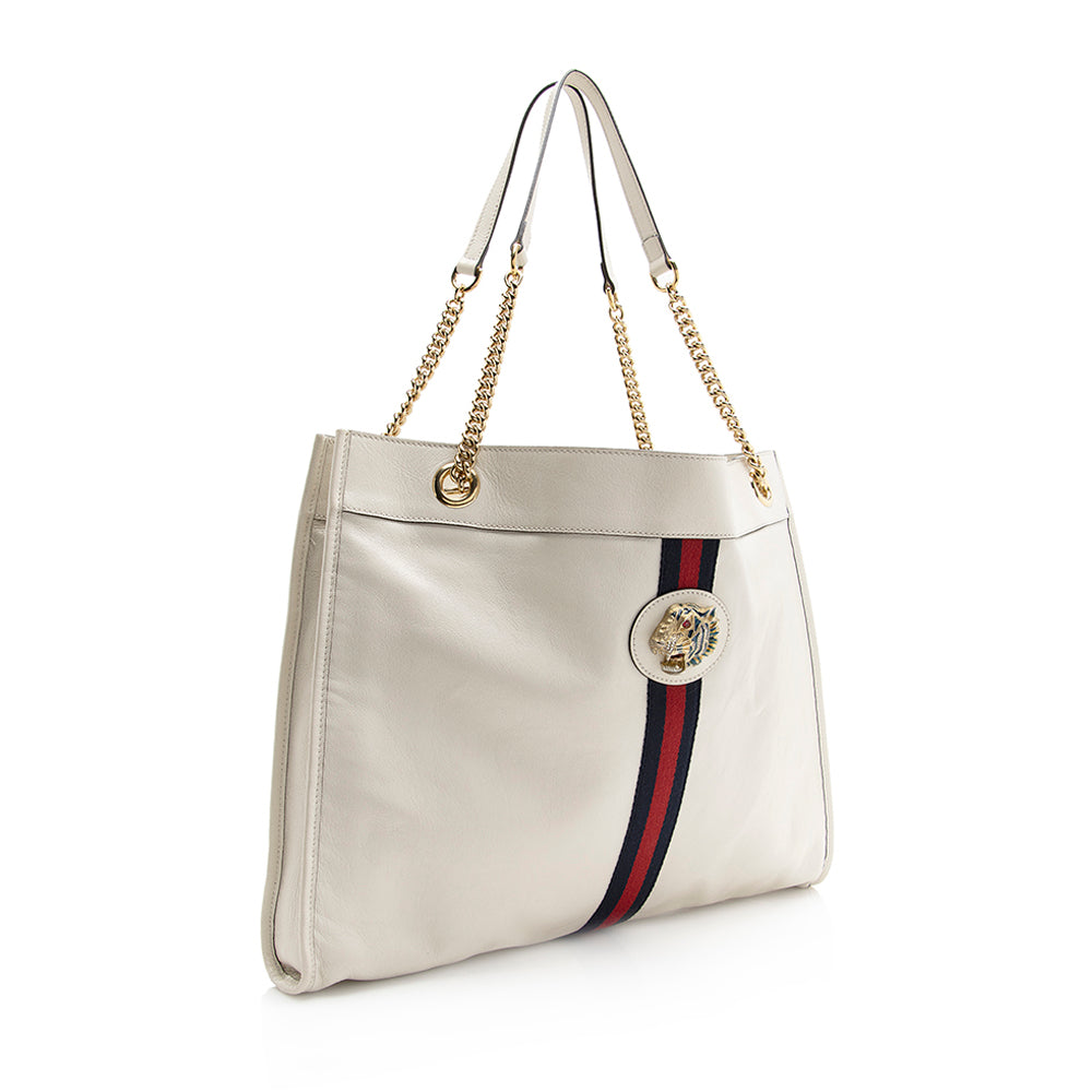 Gucci Rajah SHF Leather Nylon White Large Tote Bag