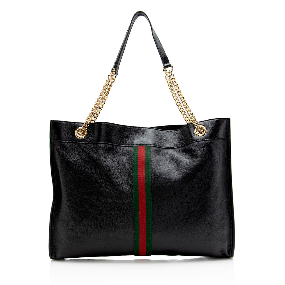 Gucci Rajah SHF Leather Nylon Black Large Tote Bag