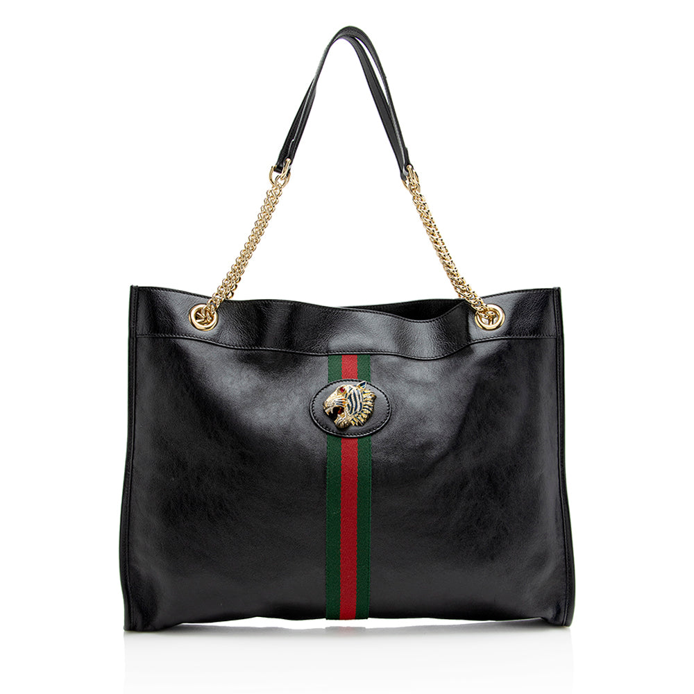 Gucci Rajah SHF Leather Nylon Black Large Tote Bag Tote Shf