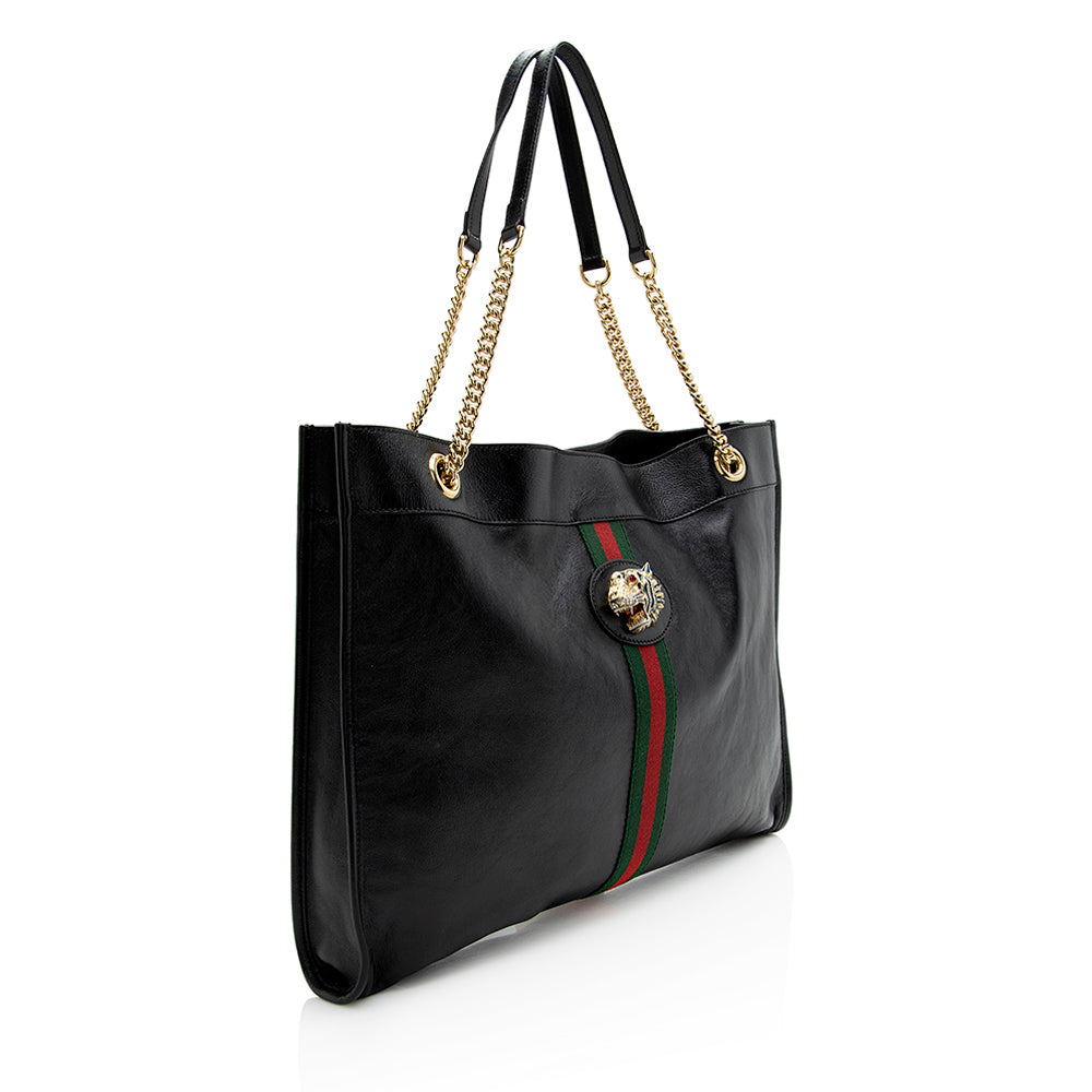 Gucci Rajah SHF Leather Nylon Black Large Tote Bag Tote Shf