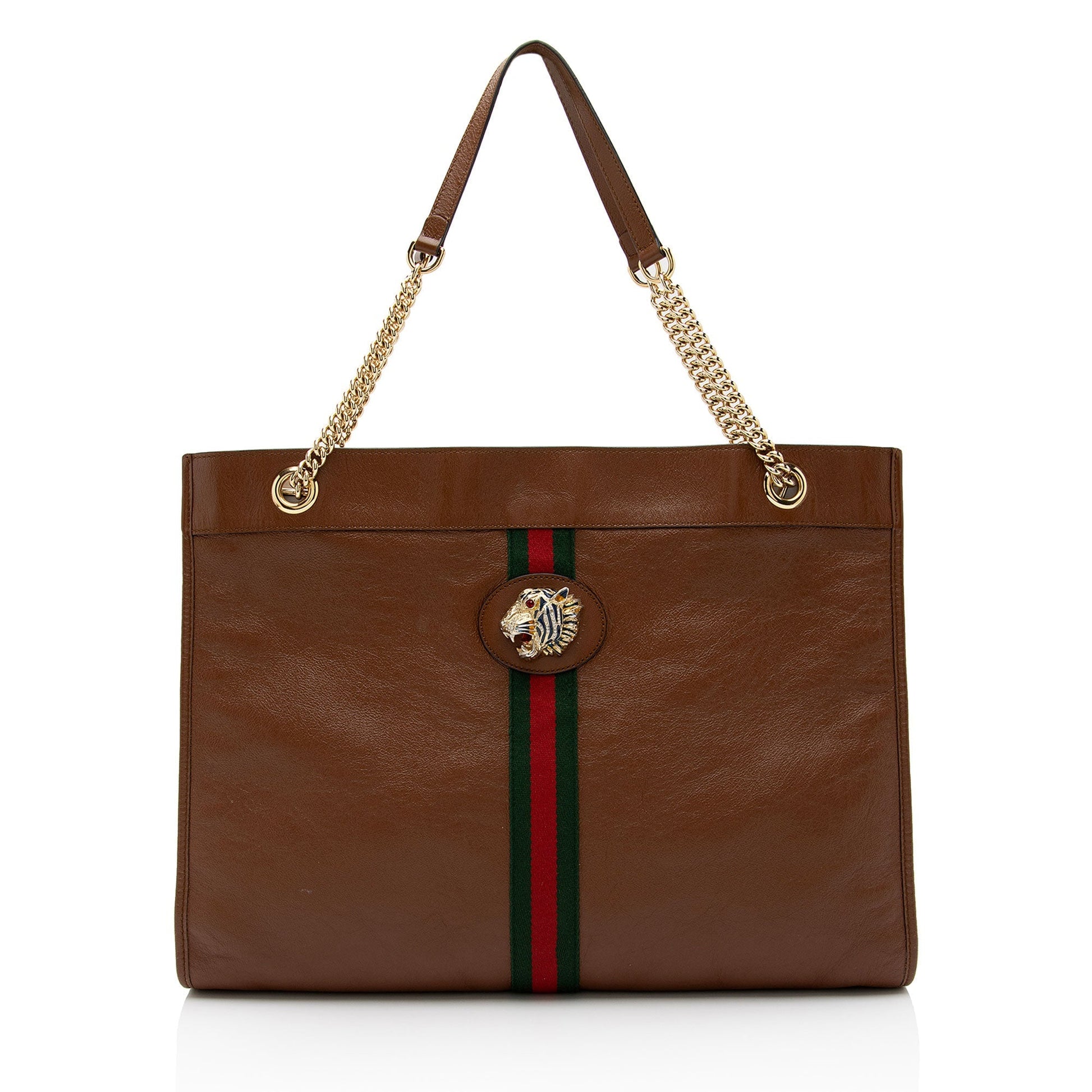 Gucci Rajah SHF-lHzySL Leather Nylon Brown Large Tote Bag