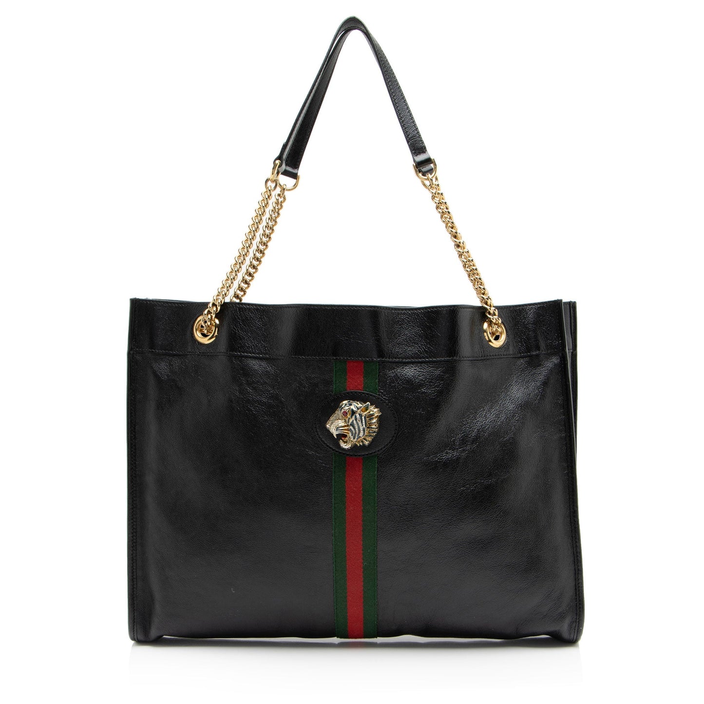 Gucci Rajah Leather Nylon Black Large Tote Bag