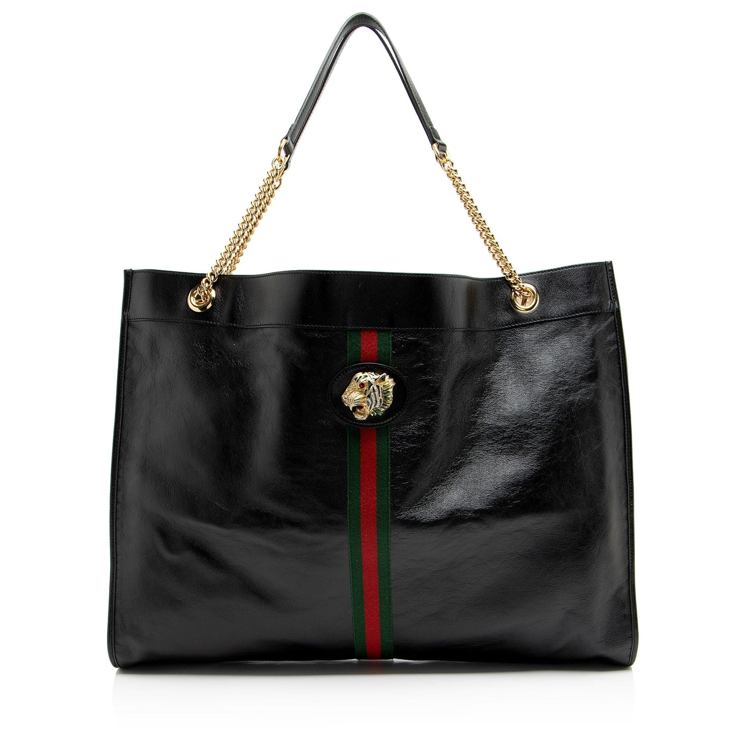 Gucci Rajah Maxi Leather Nylon Black Tote Bag