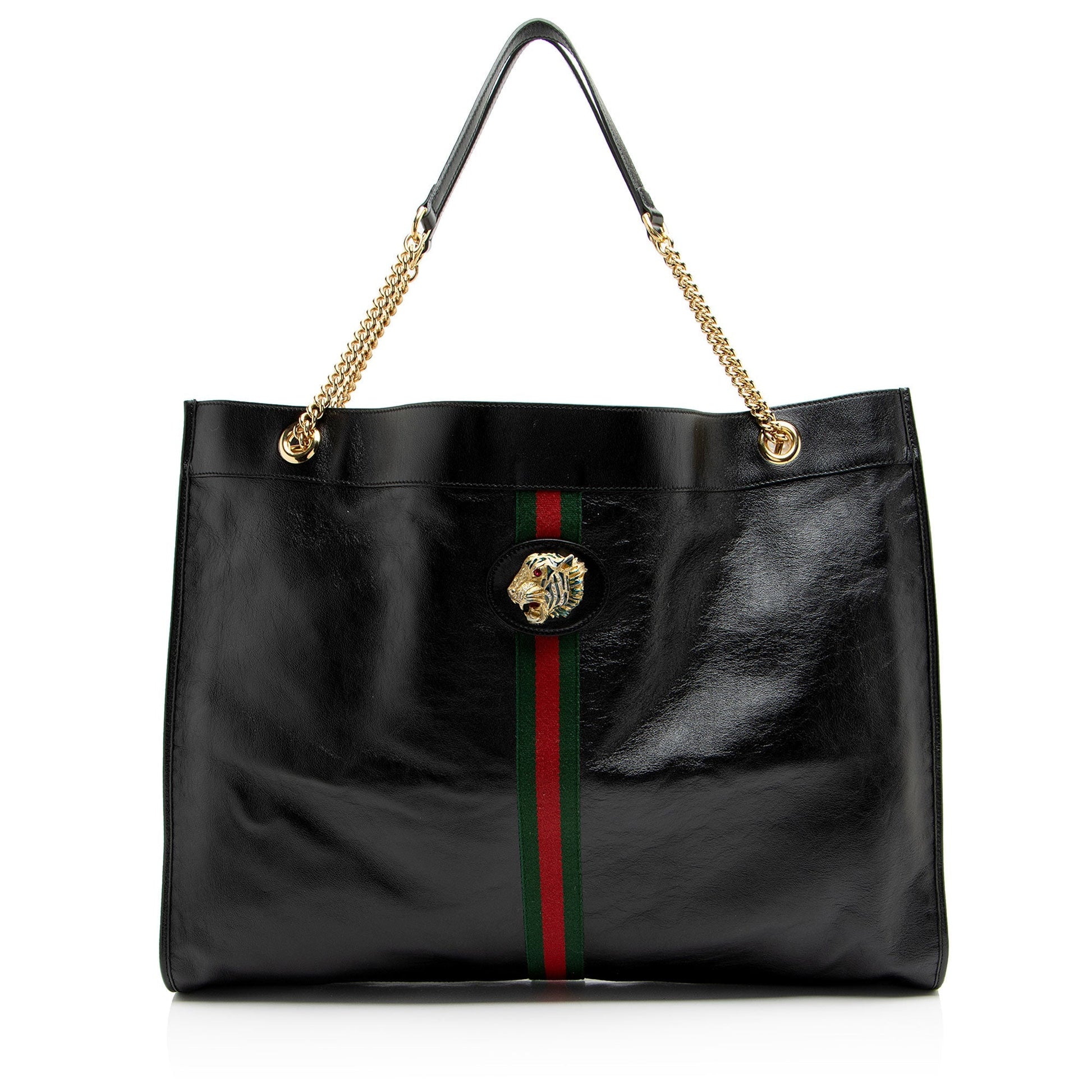 Gucci Rajah Maxi Leather Nylon Black Tote Bag