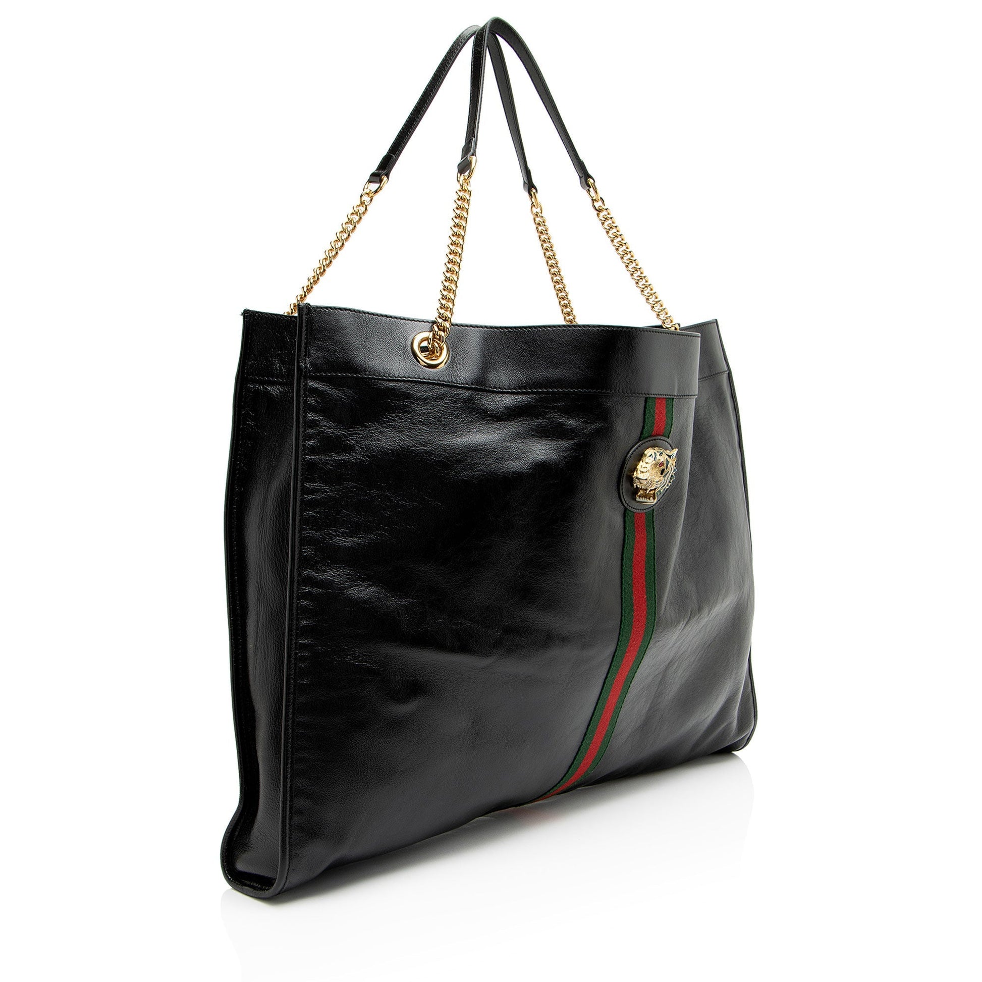 Gucci Rajah Maxi Leather Nylon Black Tote Bag