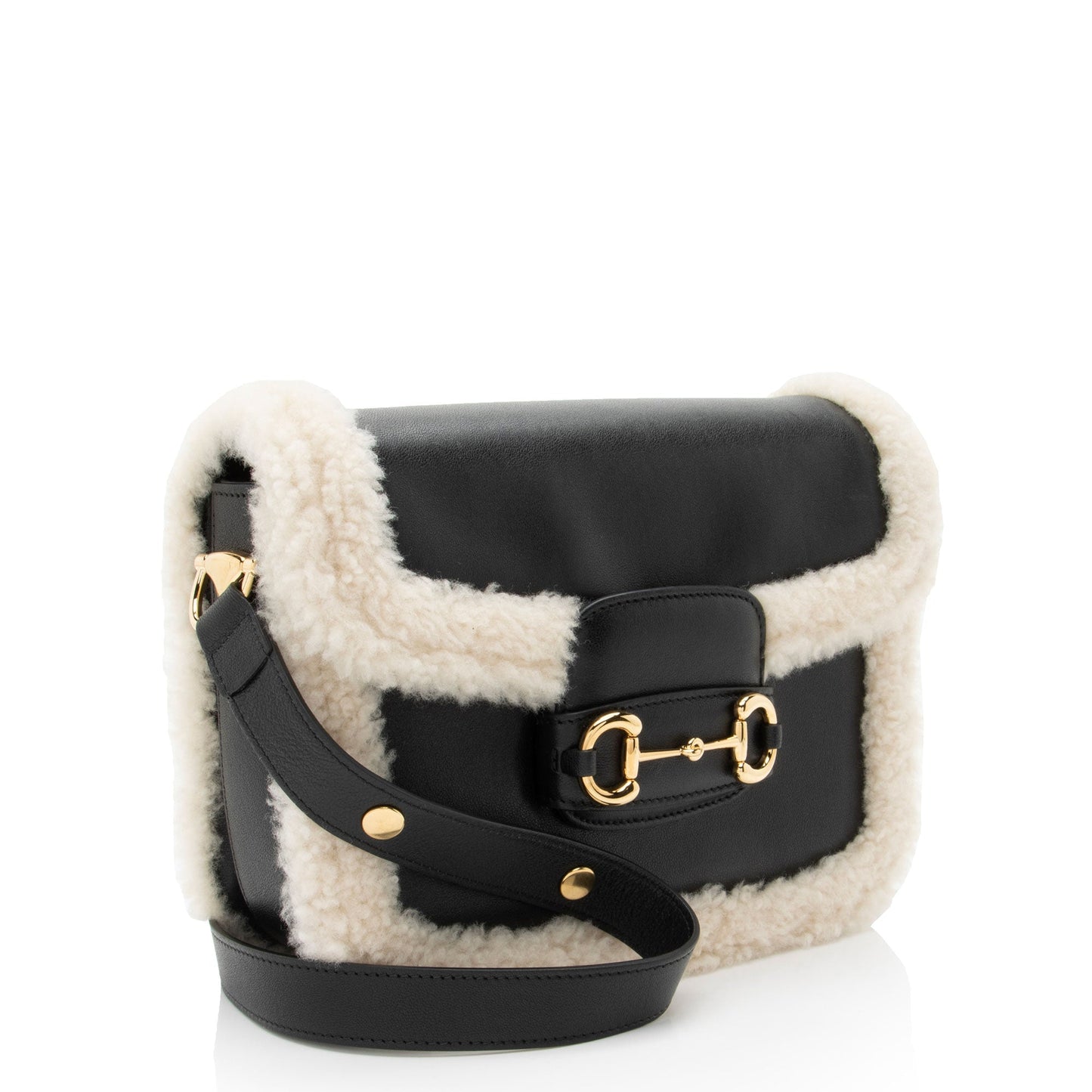 Gucci Shearling Horsebit Leather Small Crossbody Bag