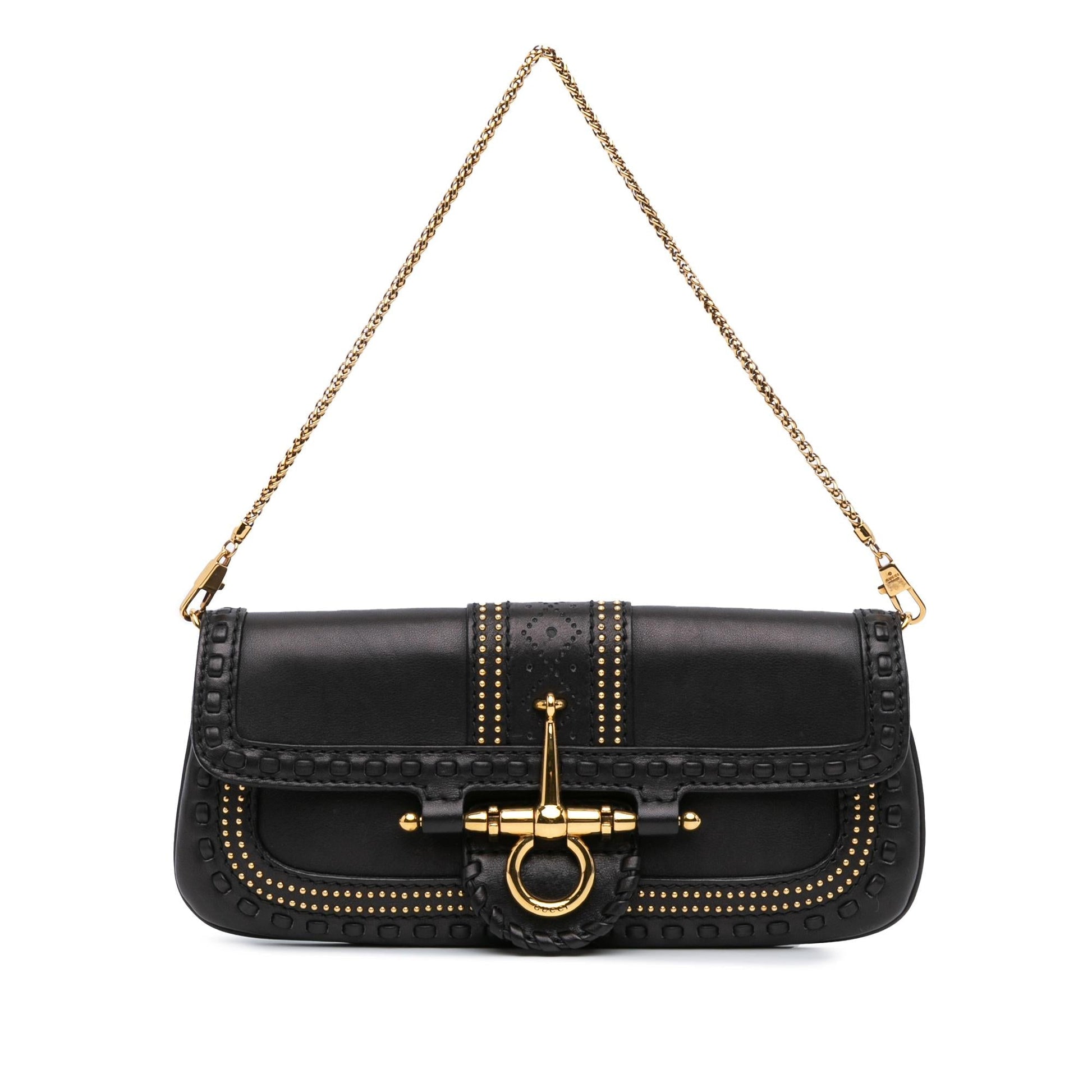 Gucci Snaffle Bit SHG-wpK4Mh Leather Calf Black Chain Shoulder Bag