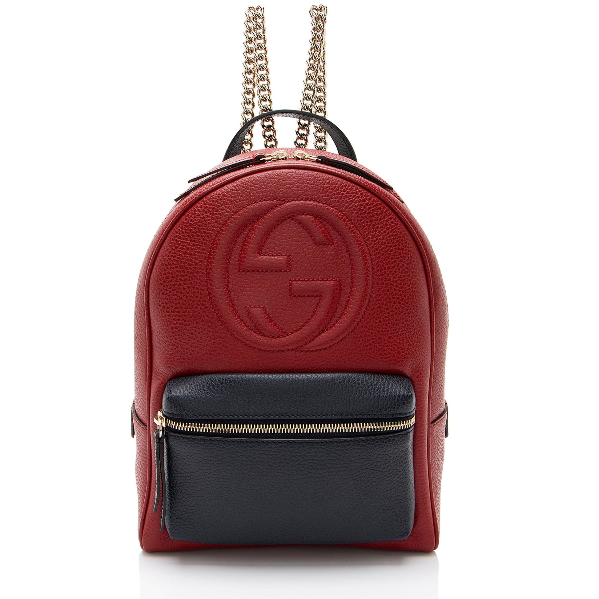 Gucci Soho Backpack Leather Blue Red Chain Shoulder Bag