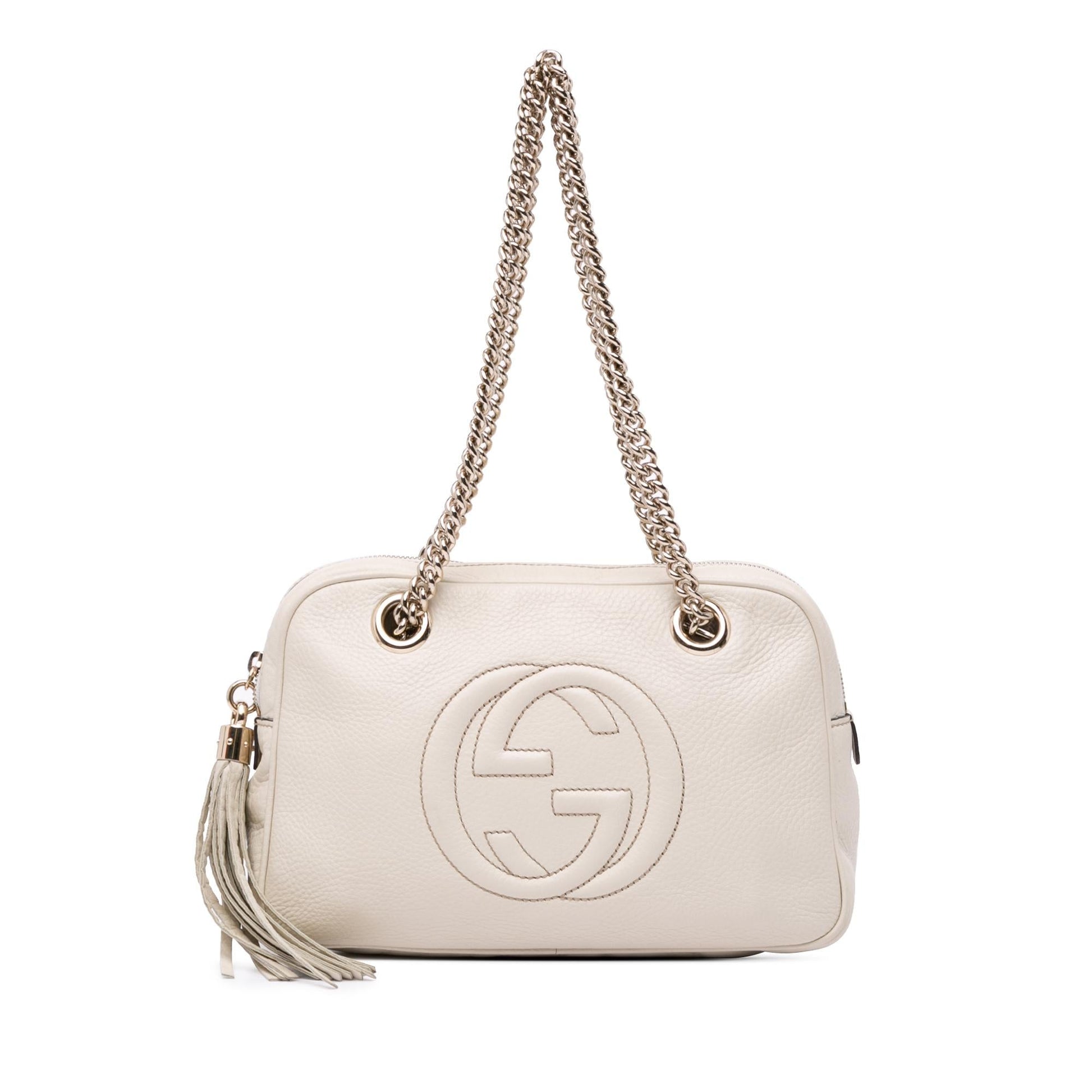 Gucci Soho Zip Leather Calf White Chain Shoulder Bag