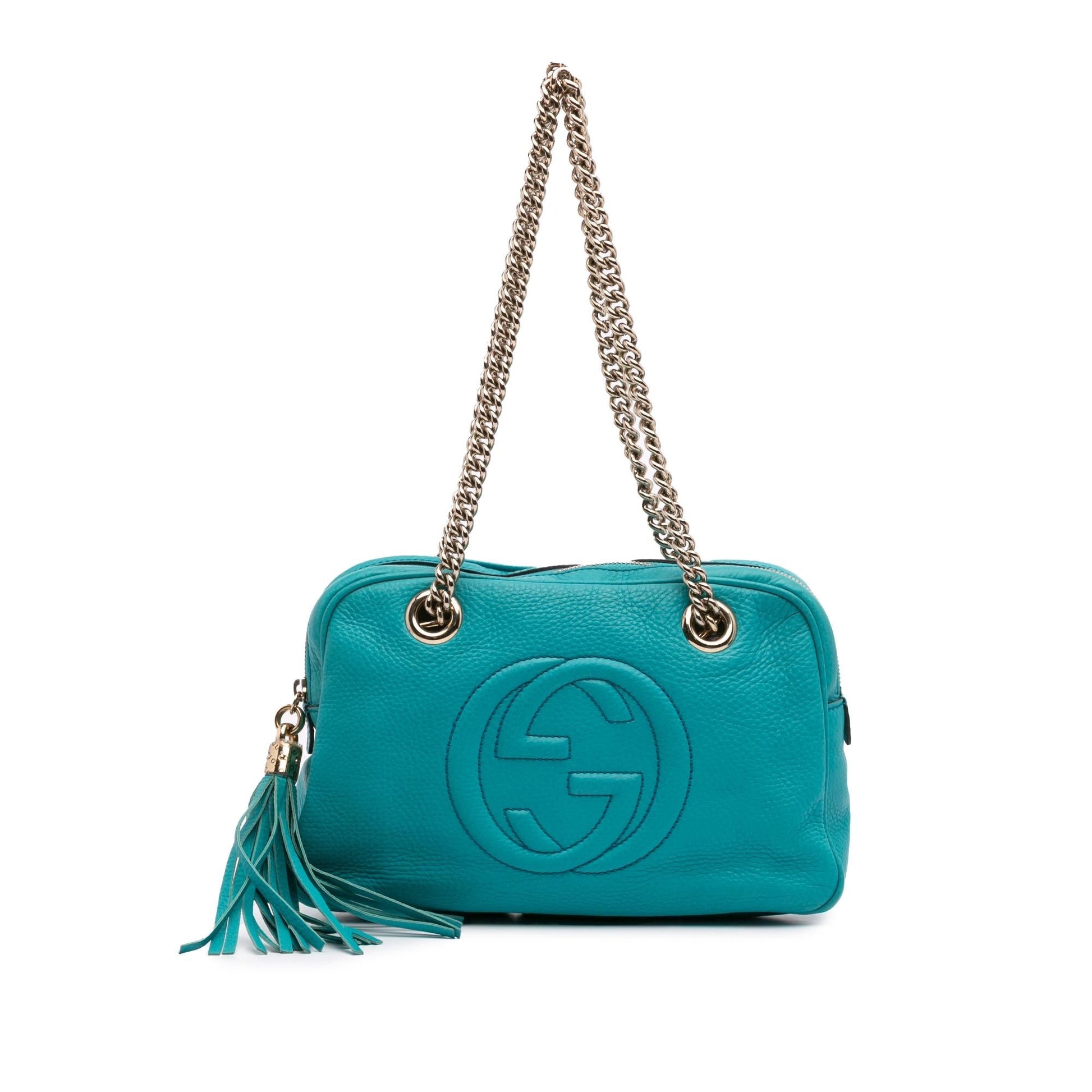 Gucci Soho Zip Leather Calf Blue Chain Shoulder Bag