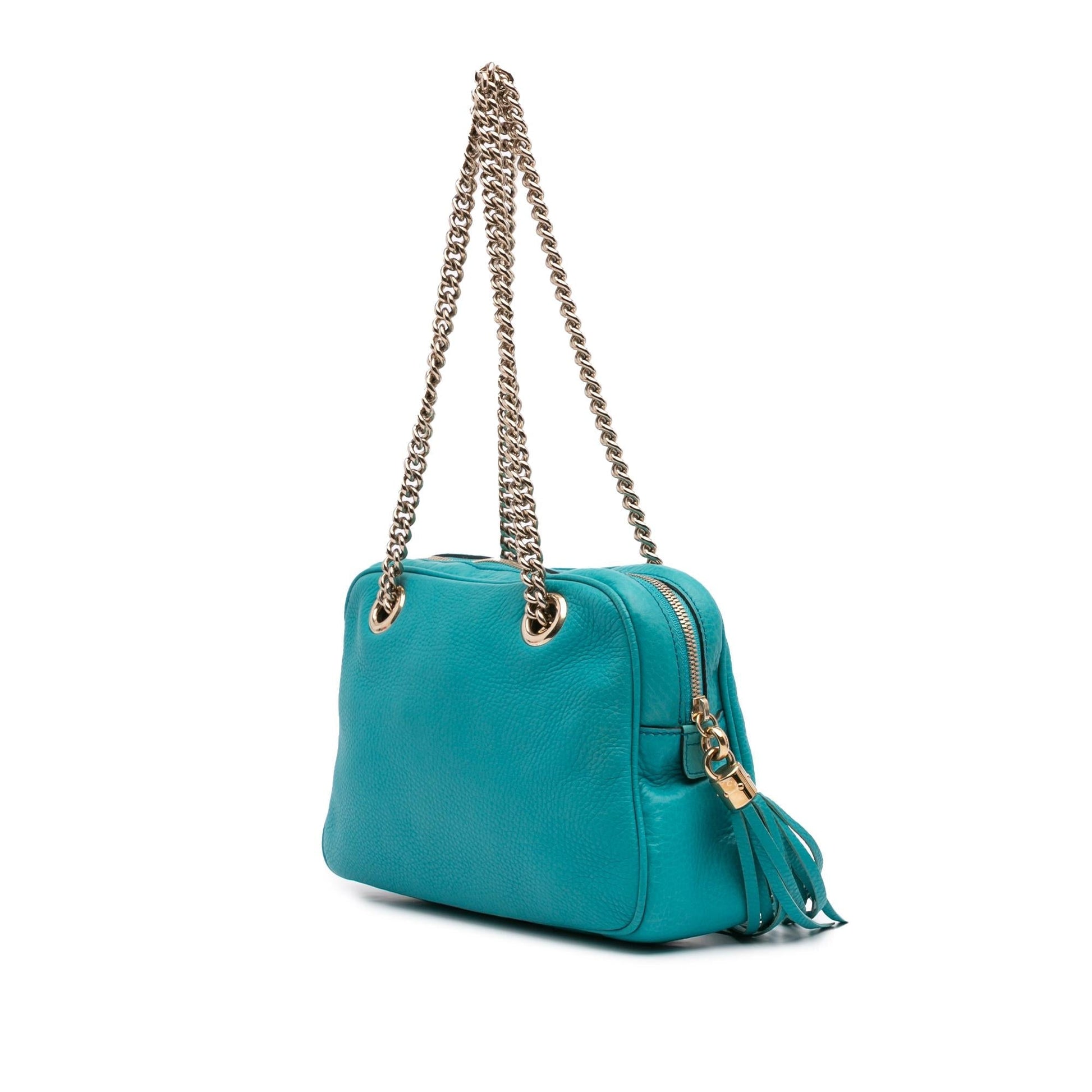 Gucci Soho Zip Leather Calf Blue Chain Shoulder Bag