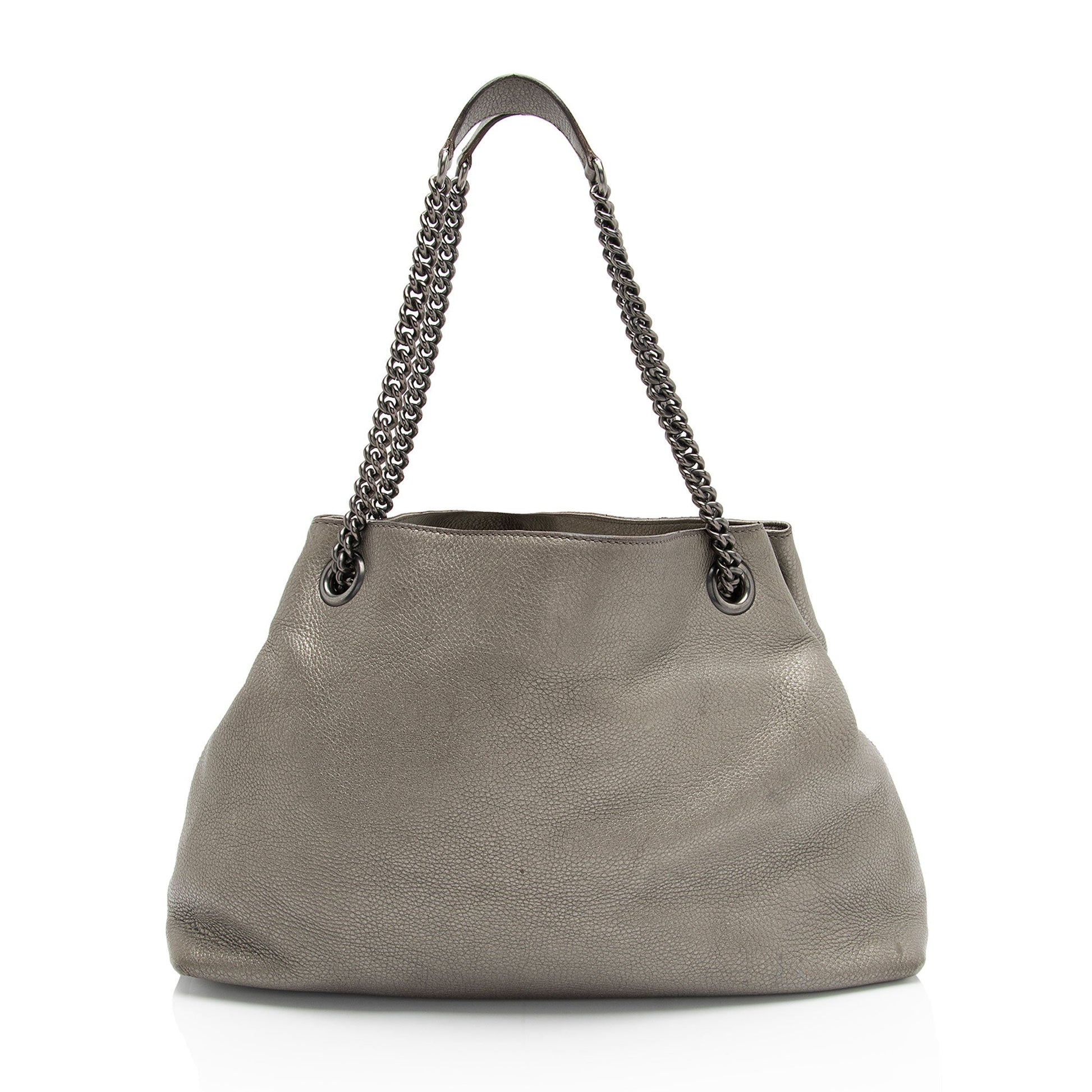 Gucci Metallic Soho Leather Silver Grey Medium Shoulder Bag