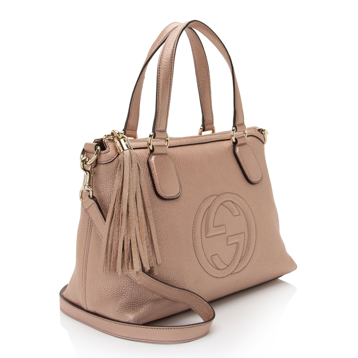 Gucci Metallic Soho SHF-Uec4UG Leather Pink Top Handle Satchel Bag