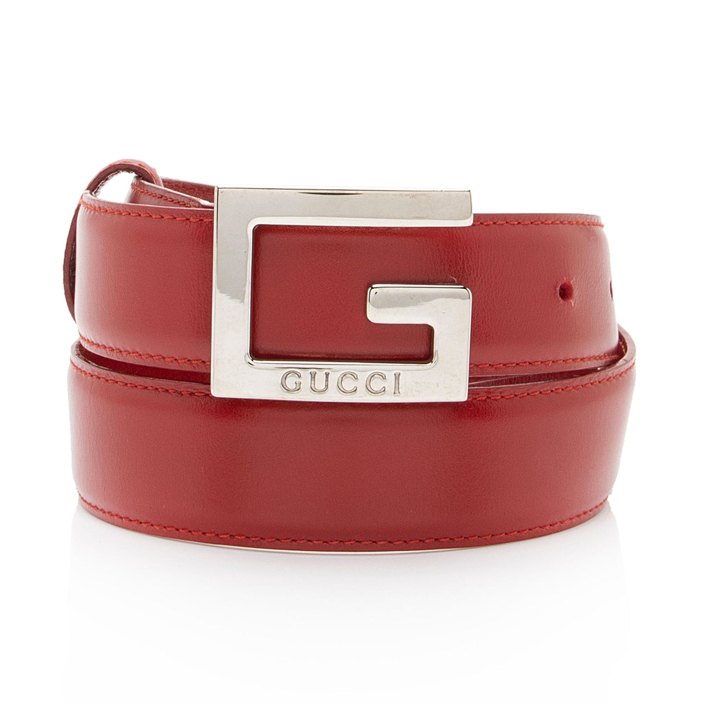 Gucci Square G Slim Belt - Leather Red Accessory