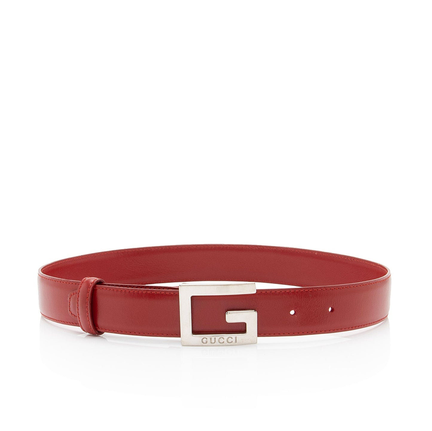 Gucci Square G Slim Belt - Leather Red Accessory