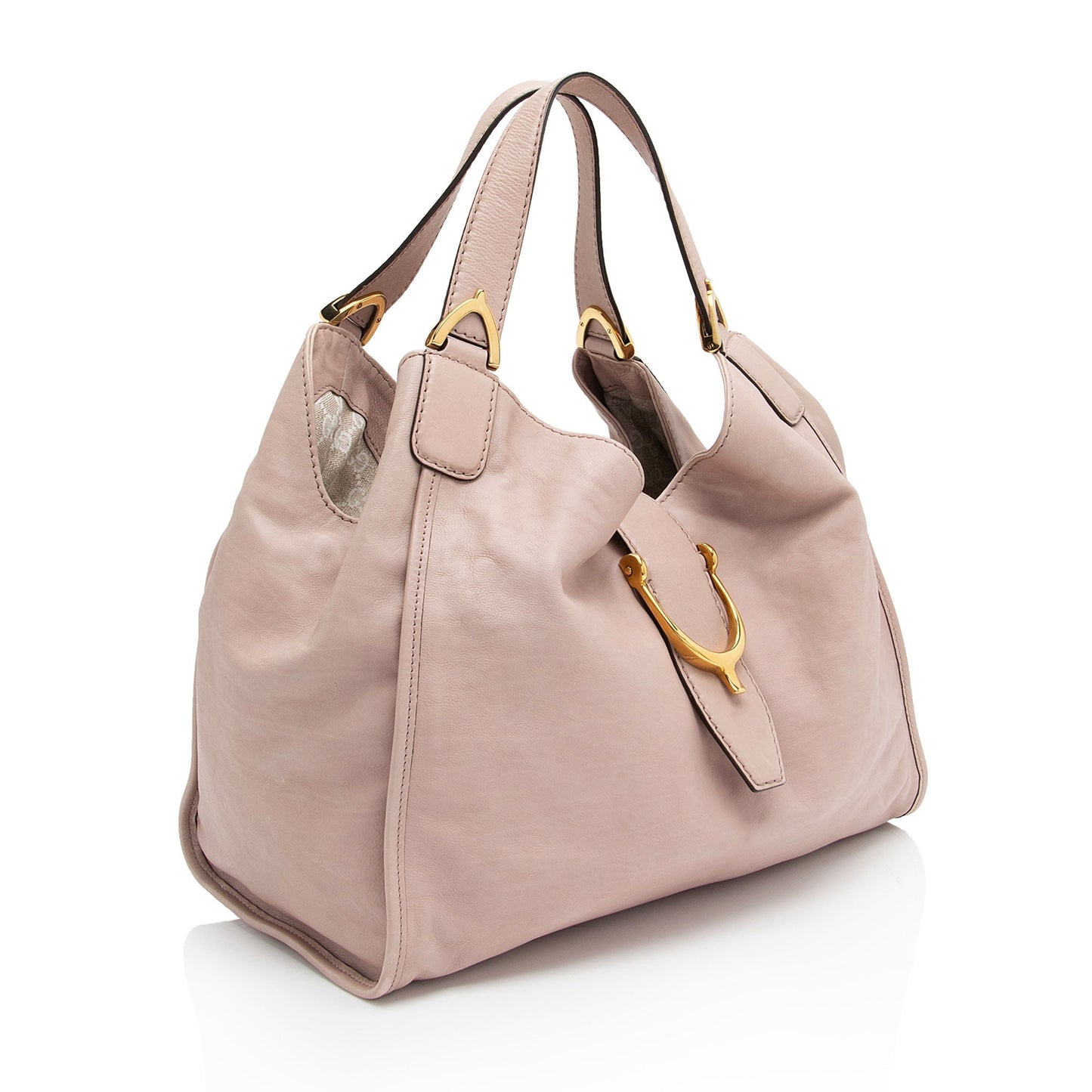 Gucci Stirrup Leather Pink Tote Bag