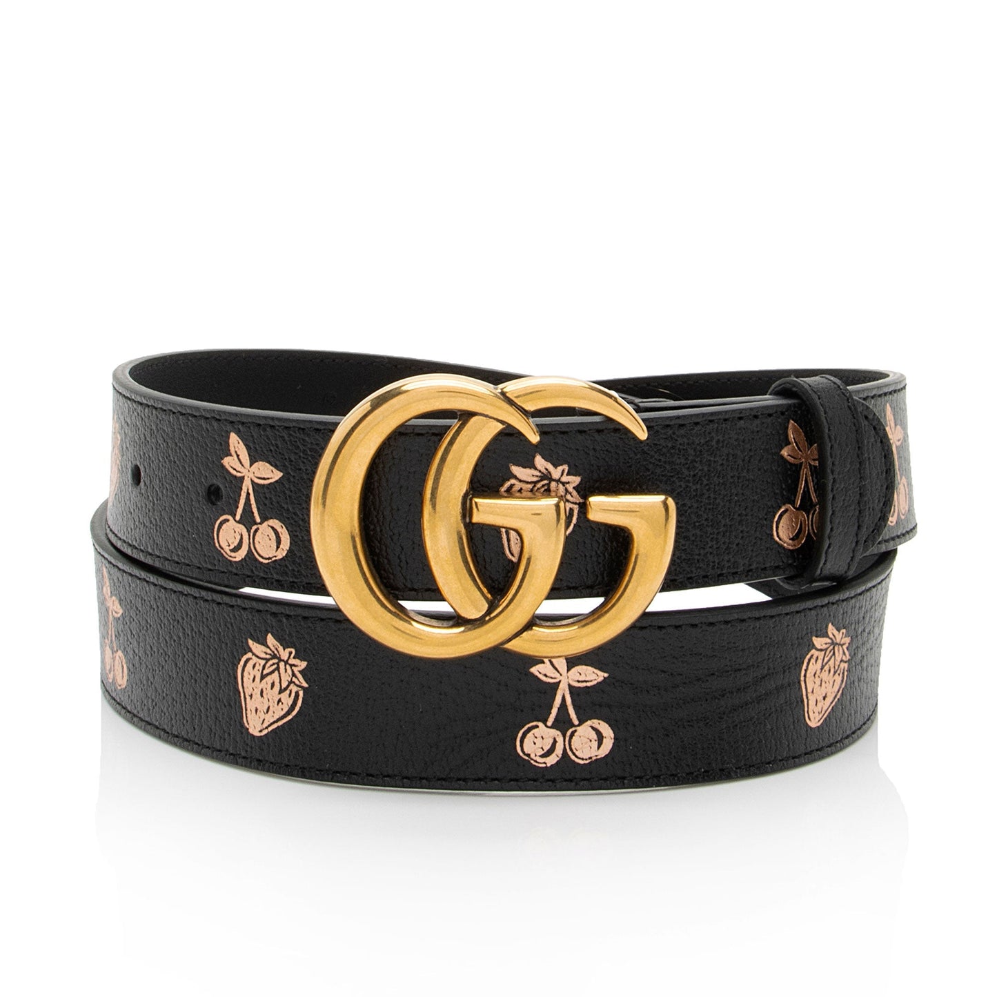 Gucci Strawberry Cherry GG Marmont Belt Leather Black Pink Accessory